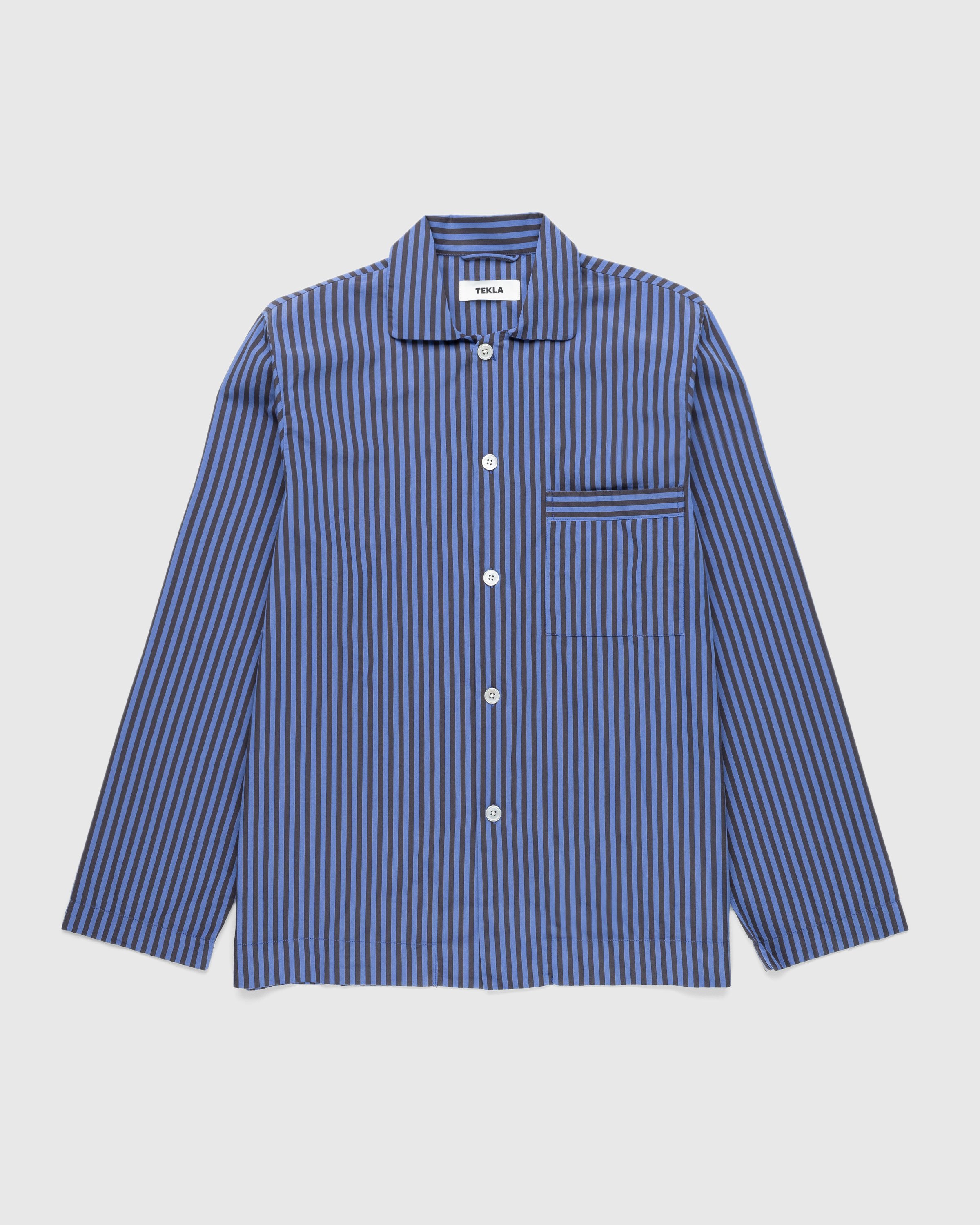Tekla - Cotton Poplin Pyjamas Shirt Verneuil Stripes - Clothing - Blue - Image 1