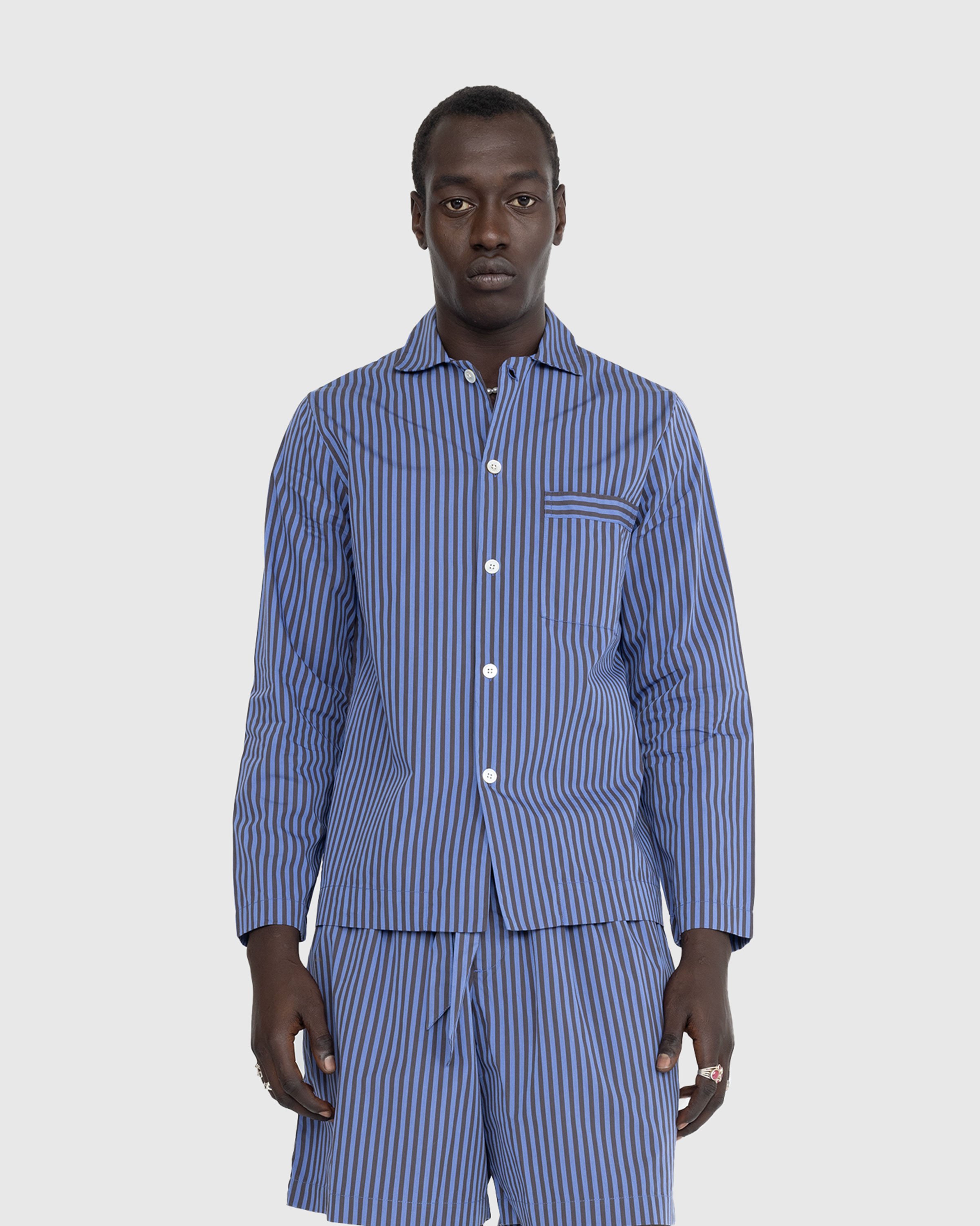 Tekla - Cotton Poplin Pyjamas Shirt Verneuil Stripes - Clothing - Blue - Image 2