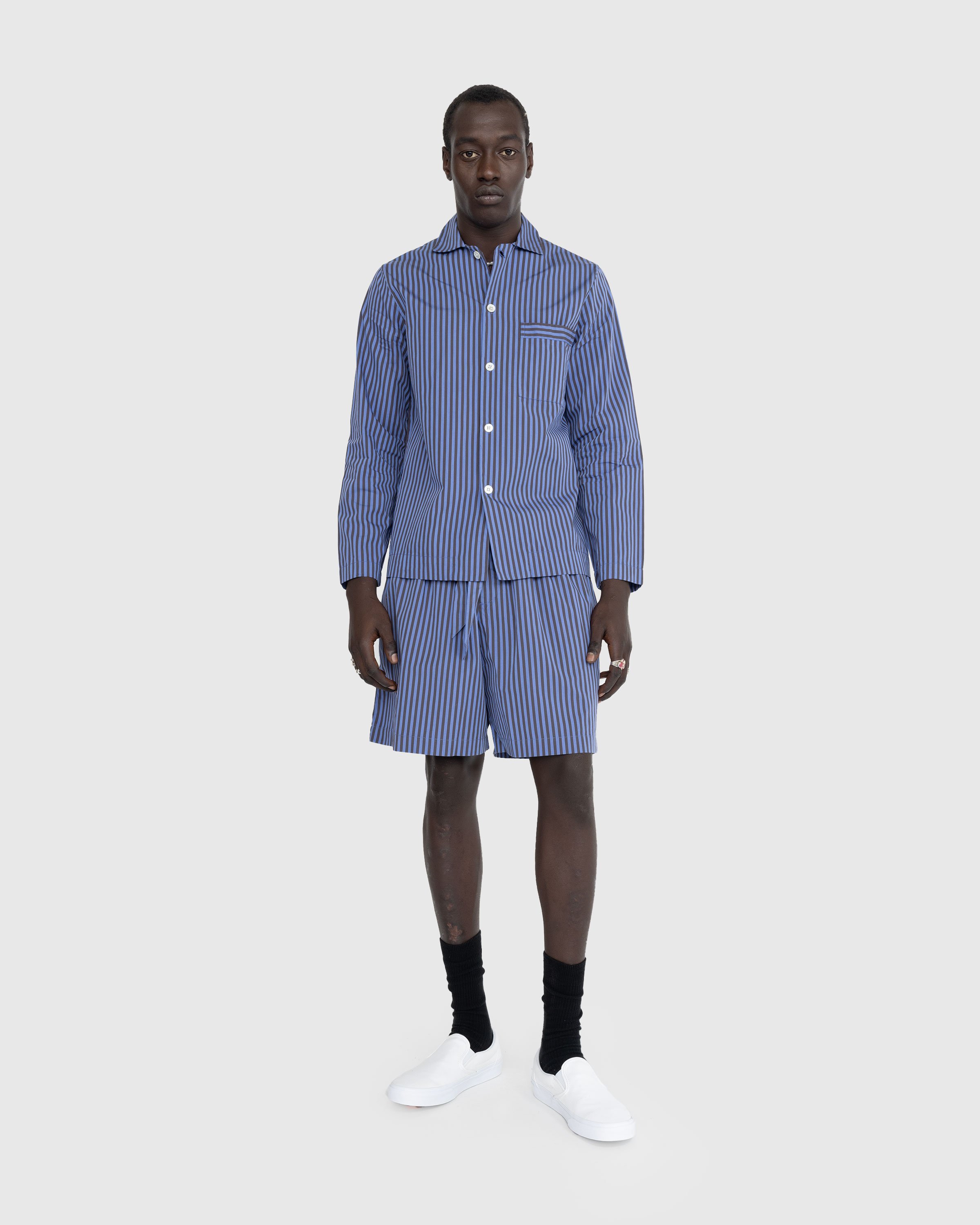 Tekla - Cotton Poplin Pyjamas Shirt Verneuil Stripes - Clothing - Blue - Image 3