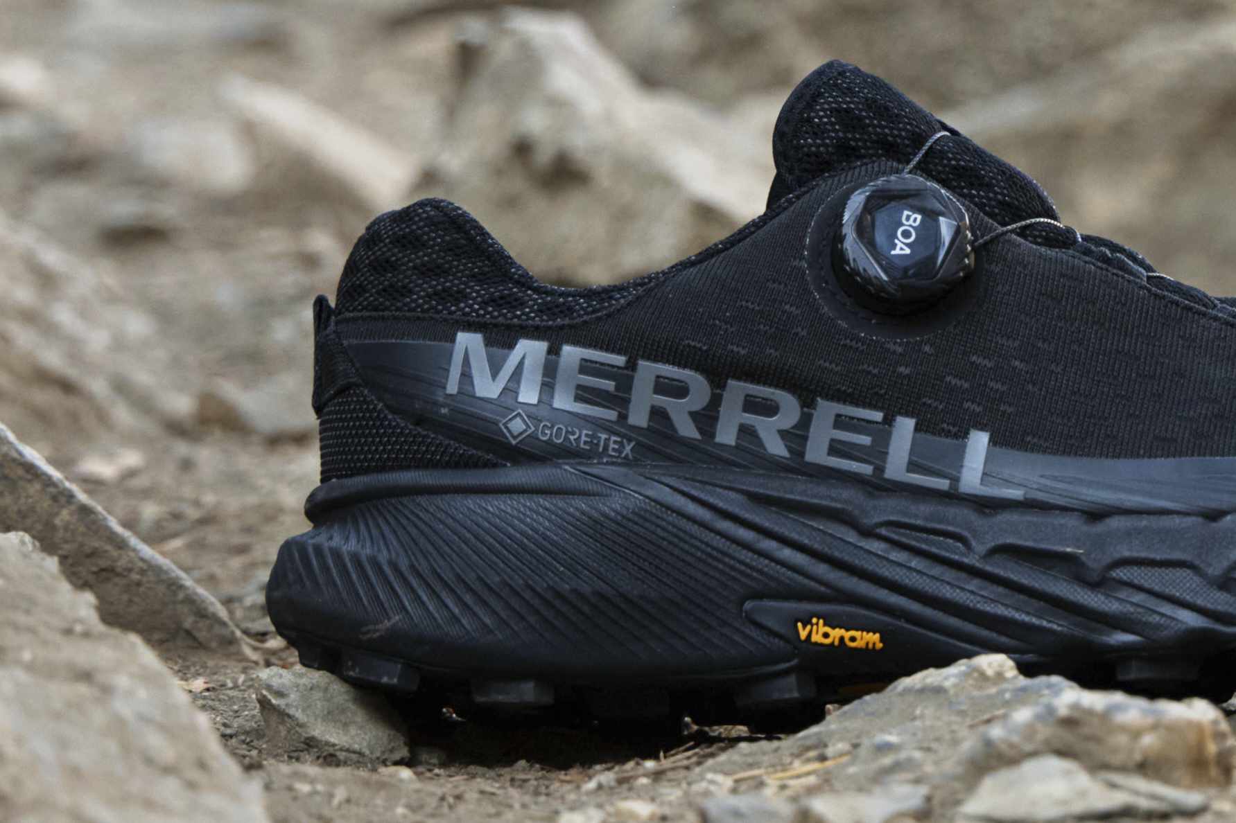 Merrell's Agility Peak 5 sneaker in black GORE-TEX with BOA laces