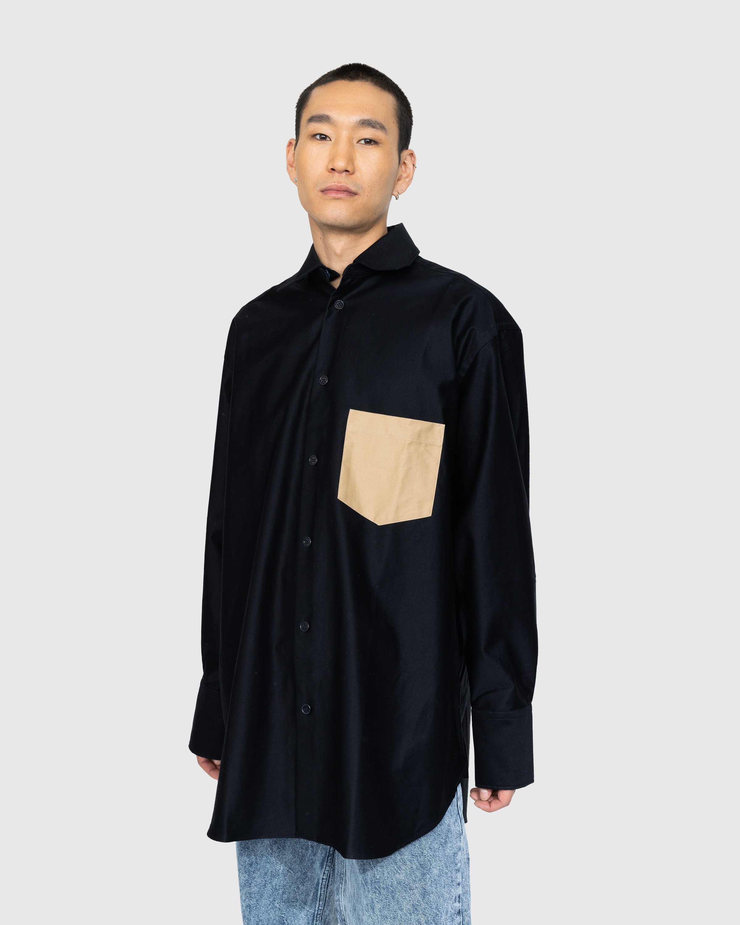 J.W. Anderson - Contrast Patch Pocket Oversized Shirt Navy Blue - Clothing - Blue - Image 2