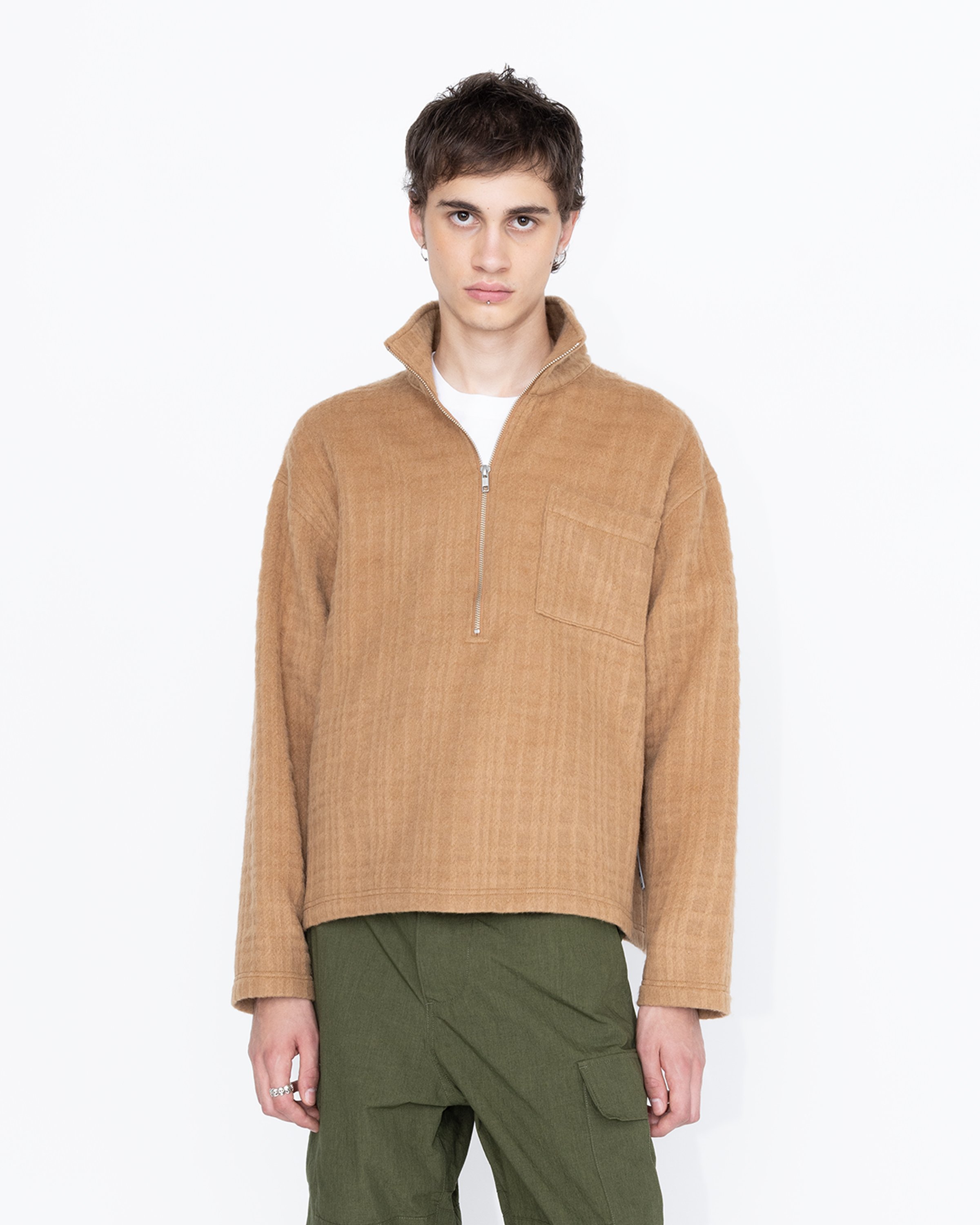 Highsnobiety HS05 - Recycle Wool Blend Fleece Quarter Zip Brown - Clothing - Brown - Image 3