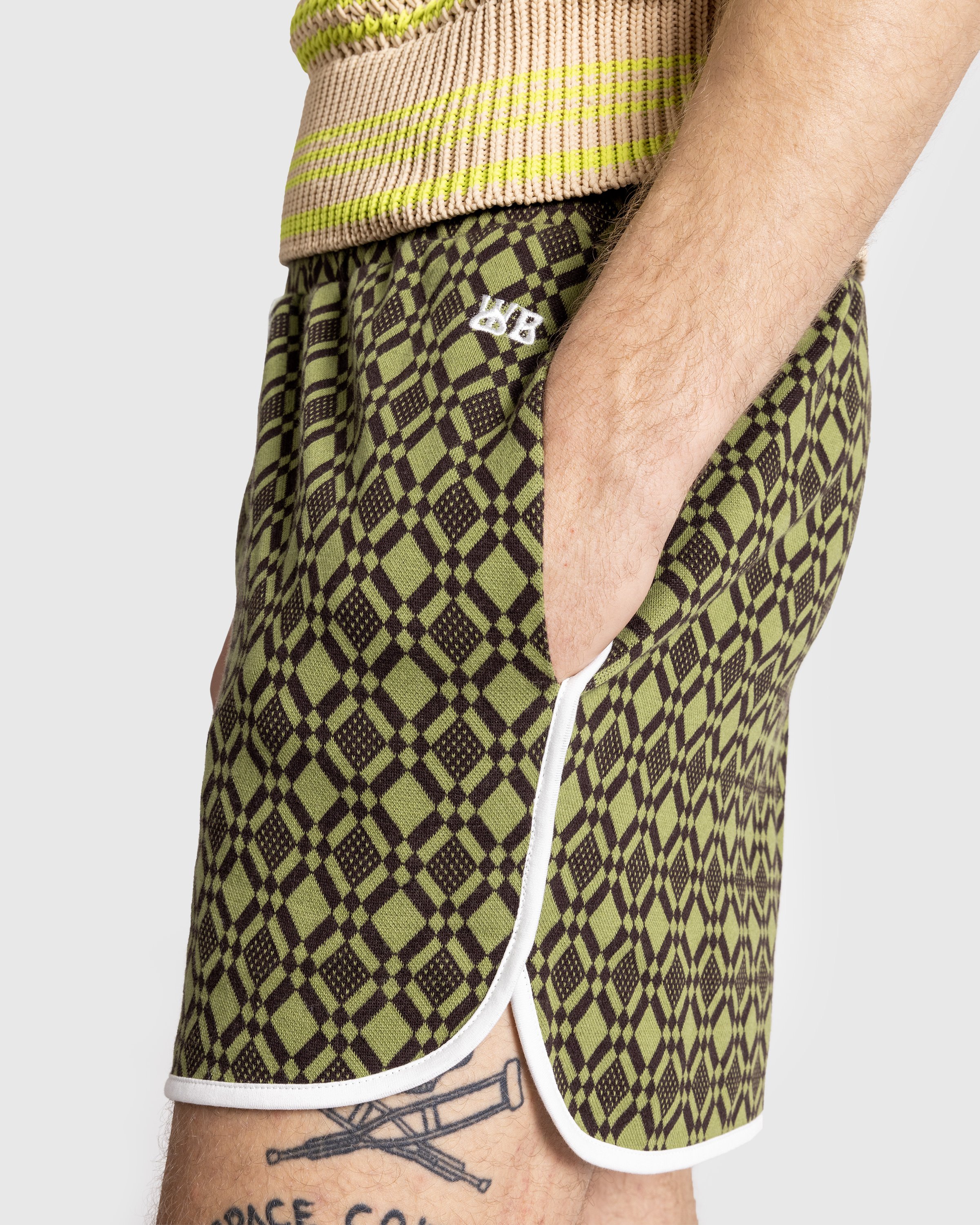 Wales Bonner - Jacquard Olive And Dark Brown Shorts - Clothing - Green - Image 5