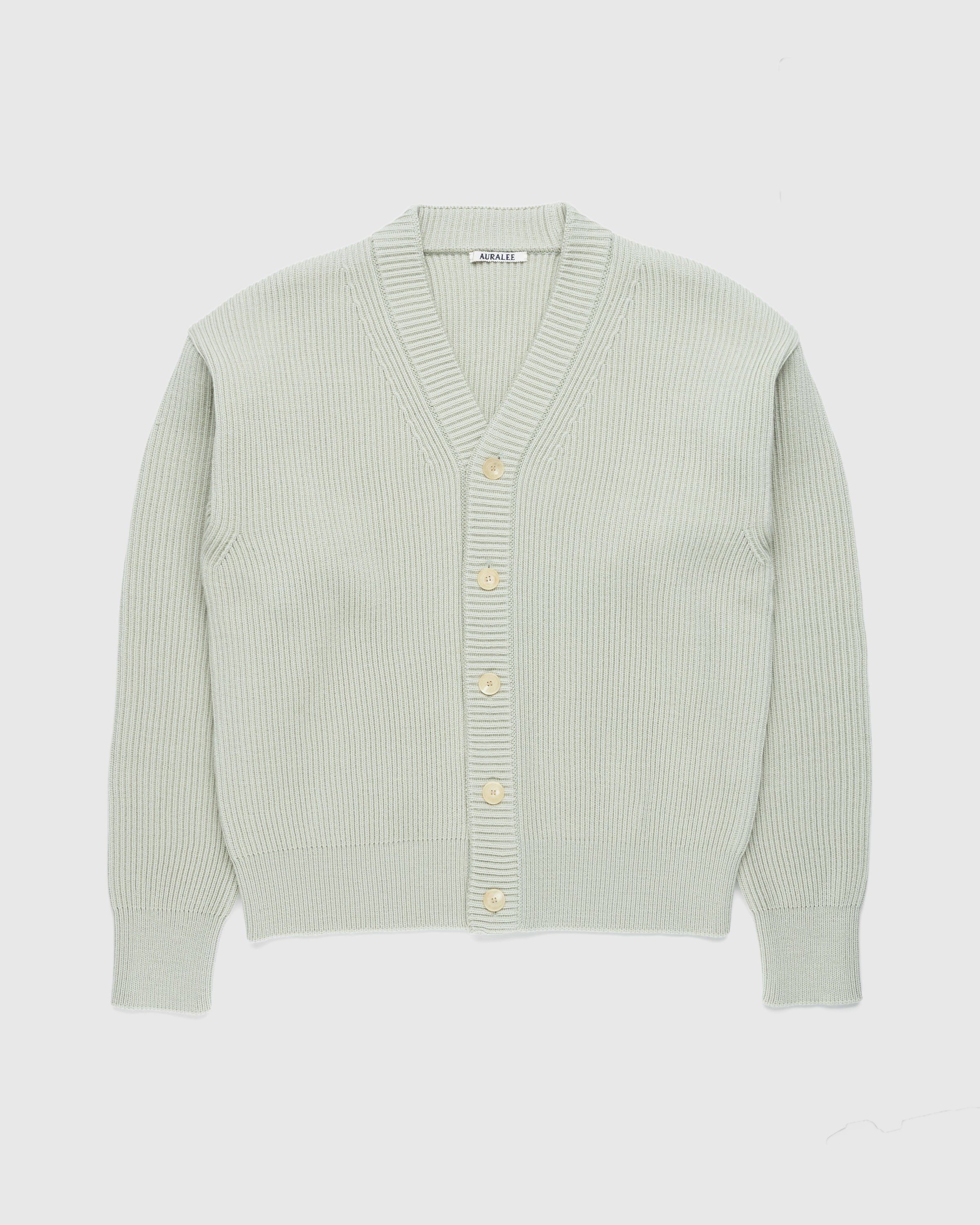 Auralee - French Merino Rib Knit Cardigan Light Khaki - Clothing - Green - Image 1