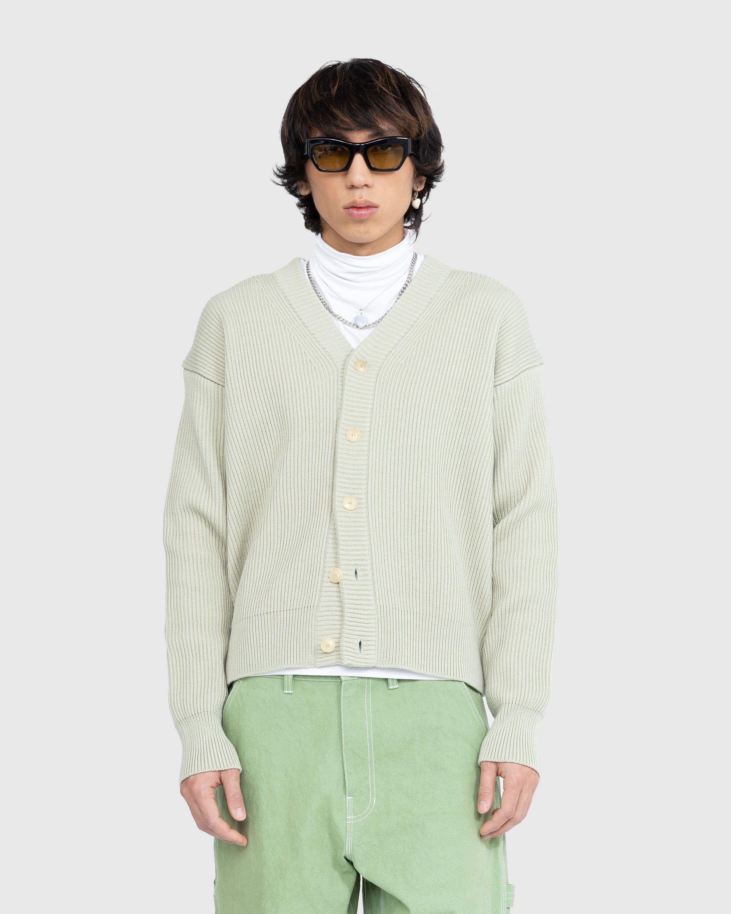 Auralee - French Merino Rib Knit Cardigan Light Khaki - Clothing - Green - Image 2