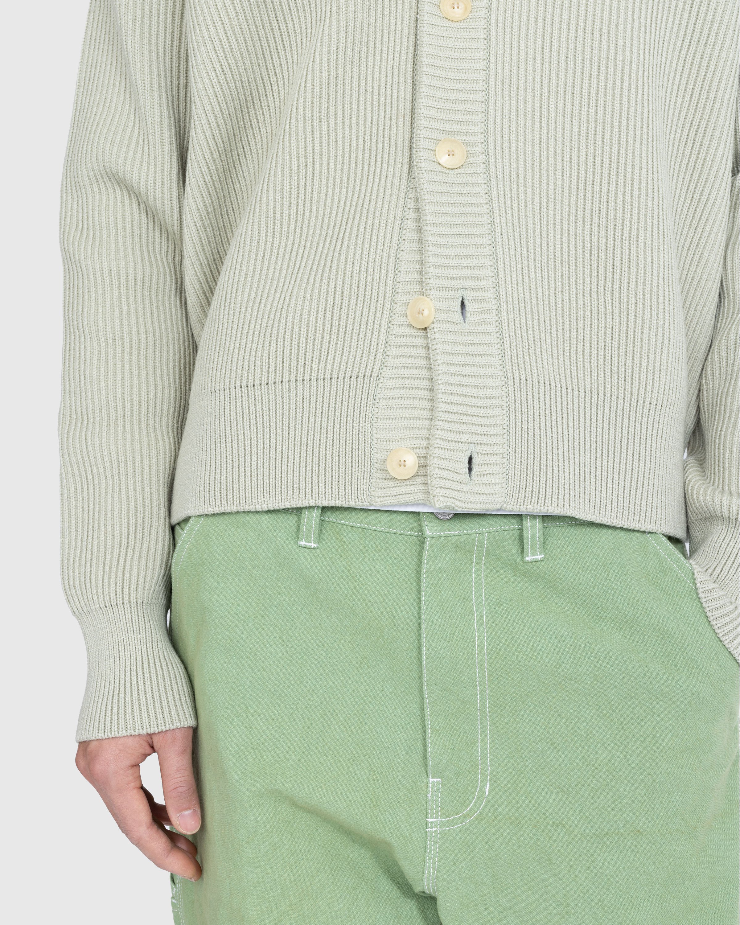 Auralee - French Merino Rib Knit Cardigan Light Khaki - Clothing - Green - Image 5