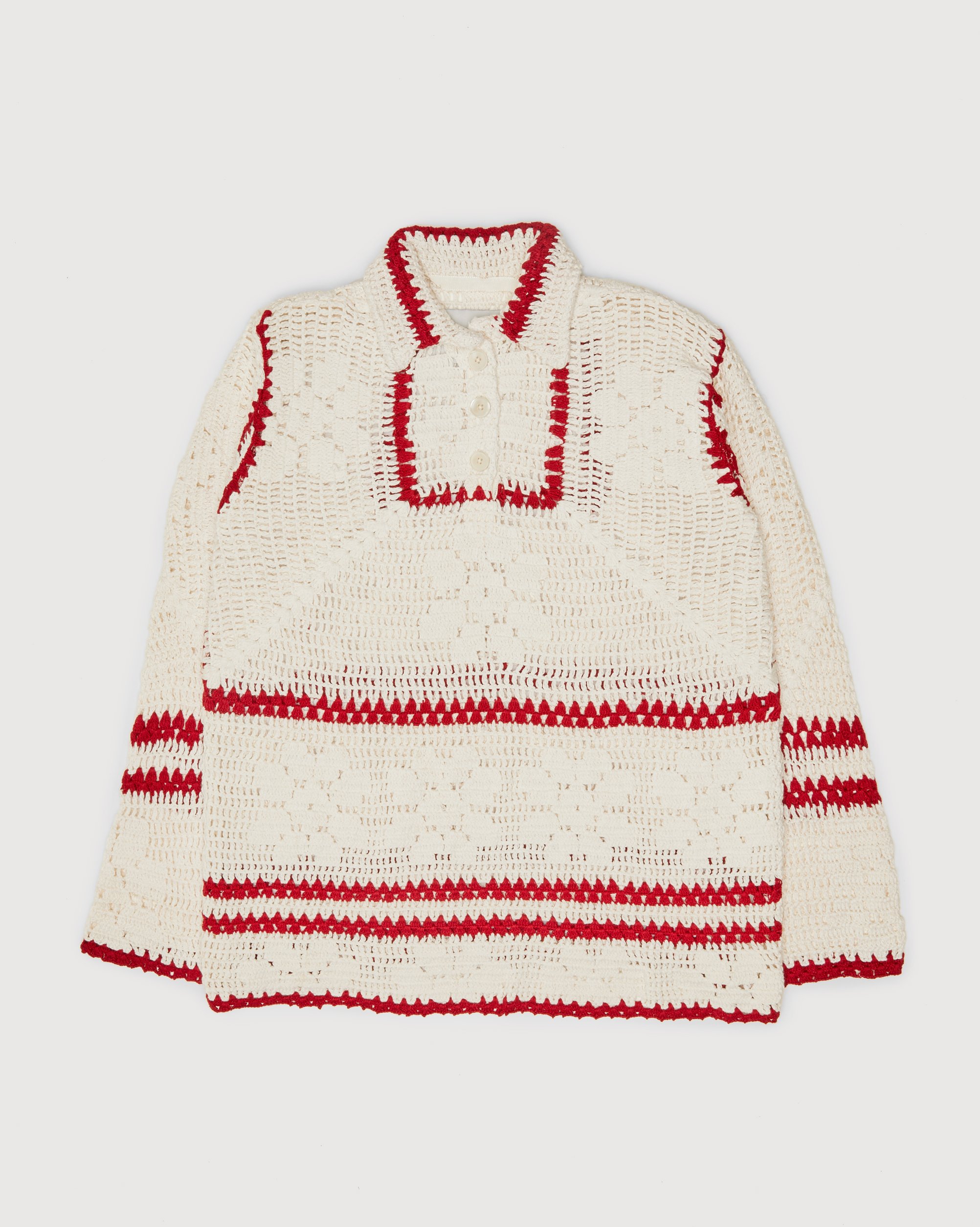 Bode - Mockneck Crochet Pullover White Red - Clothing - Beige - Image 1