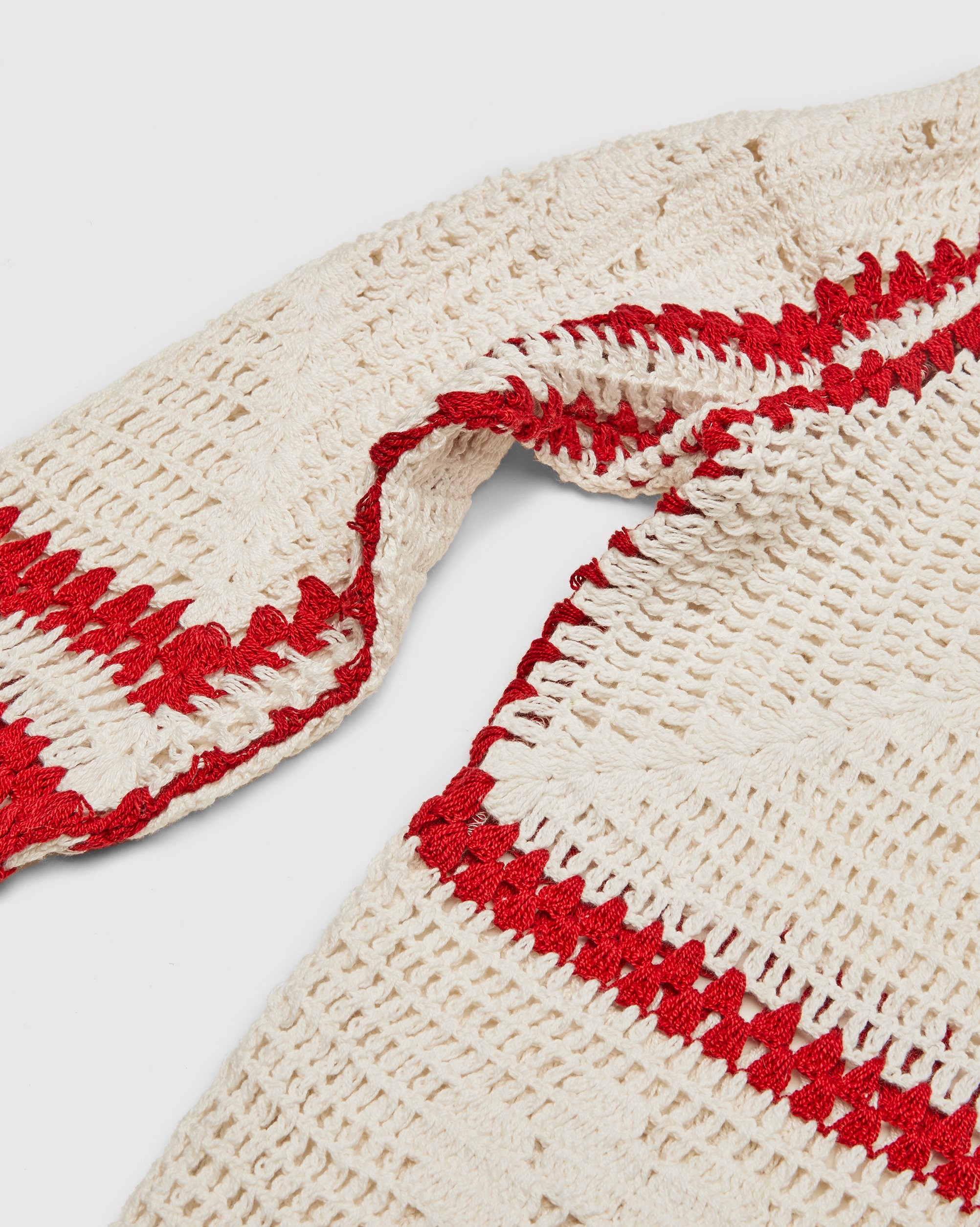 Bode - Mockneck Crochet Pullover White Red - Clothing - Beige - Image 3