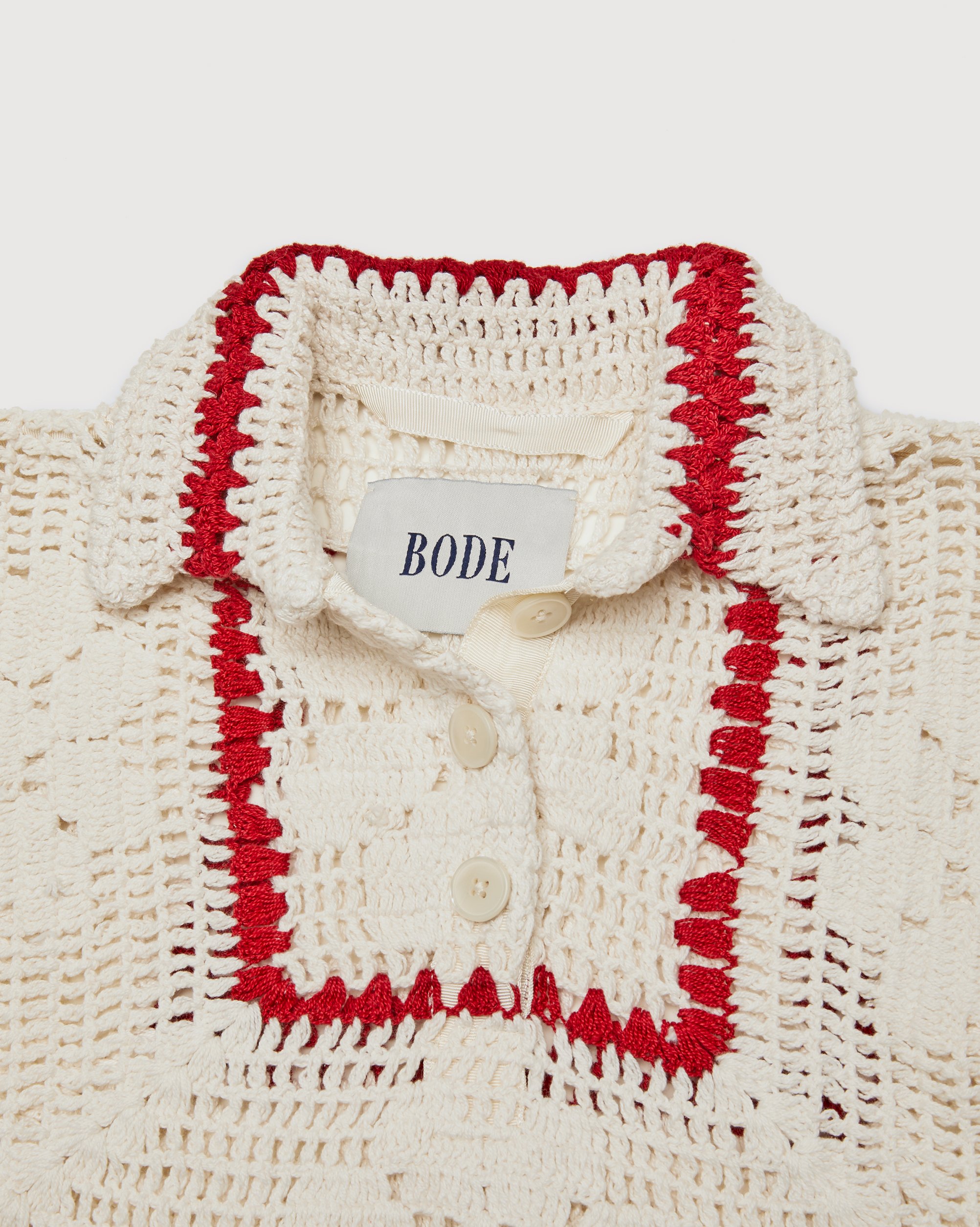 Bode - Mockneck Crochet Pullover White Red - Clothing - Beige - Image 4