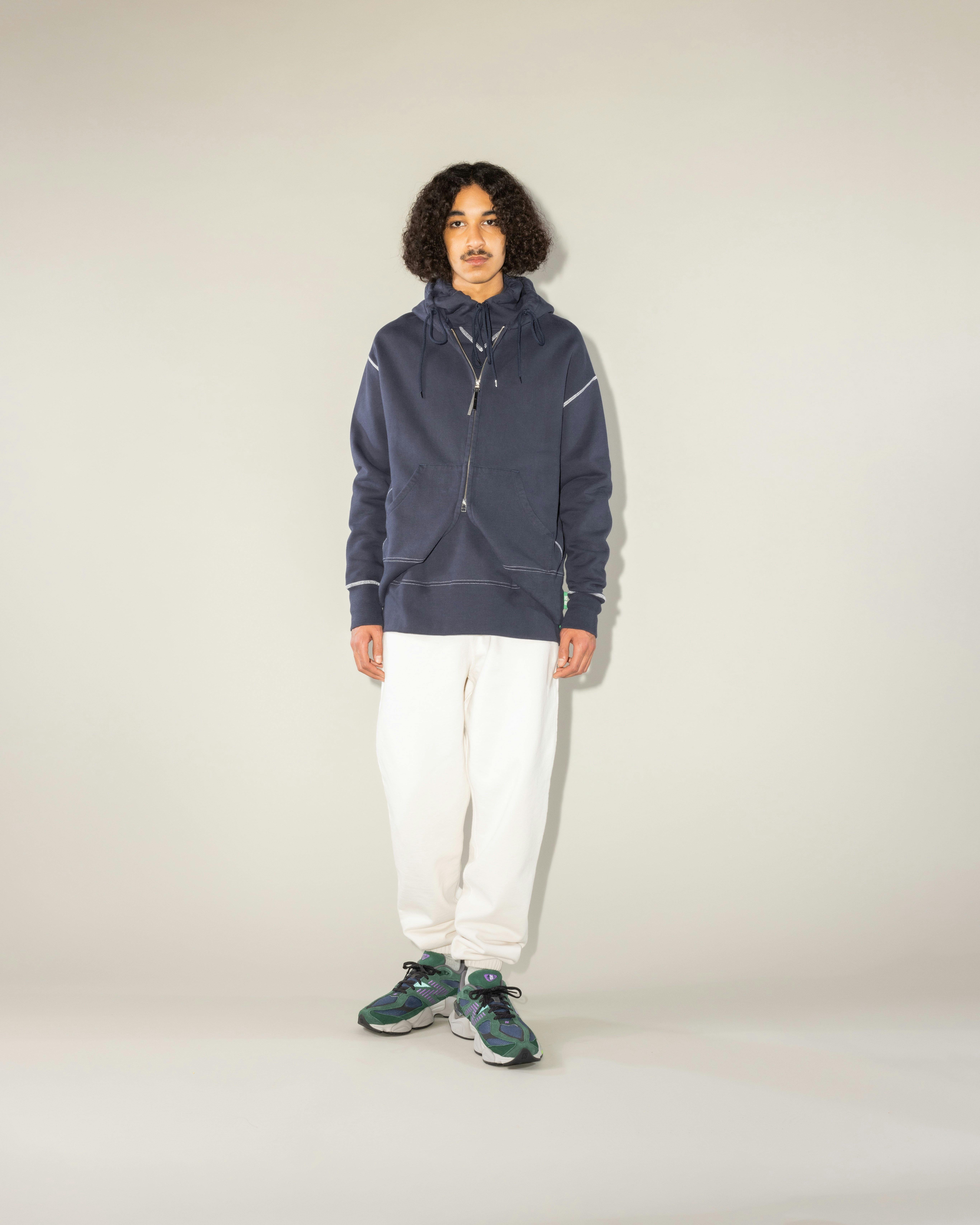 Highsnobiety - Contrast Stitch Zip Fleece Hoodie Navy - Clothing - Blue - Image 7