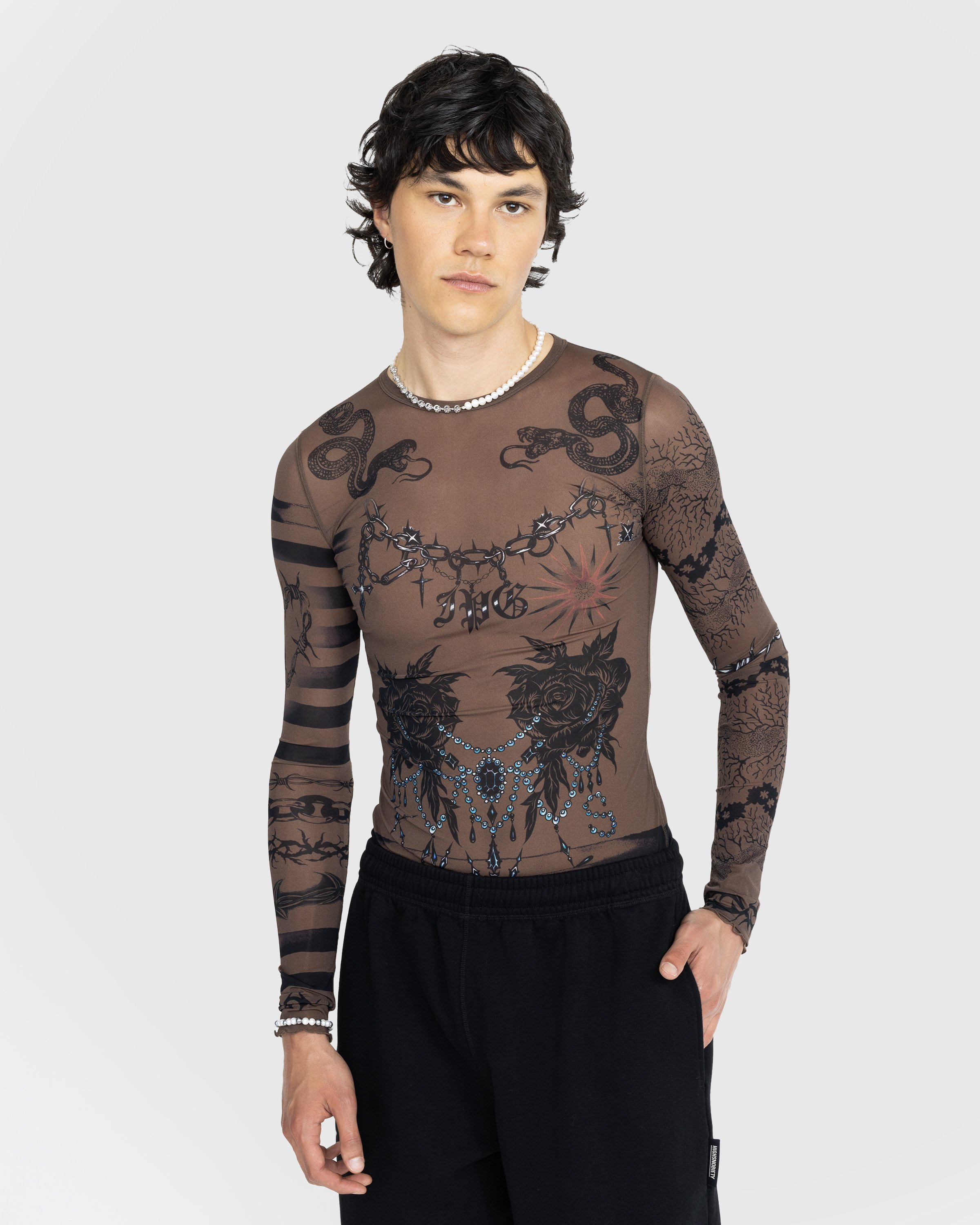 Jean Paul Gaultier - Trompe l'oeil Tattoo Longsleeve Top Ebene/Grey/Black - Clothing - Brown - Image 2