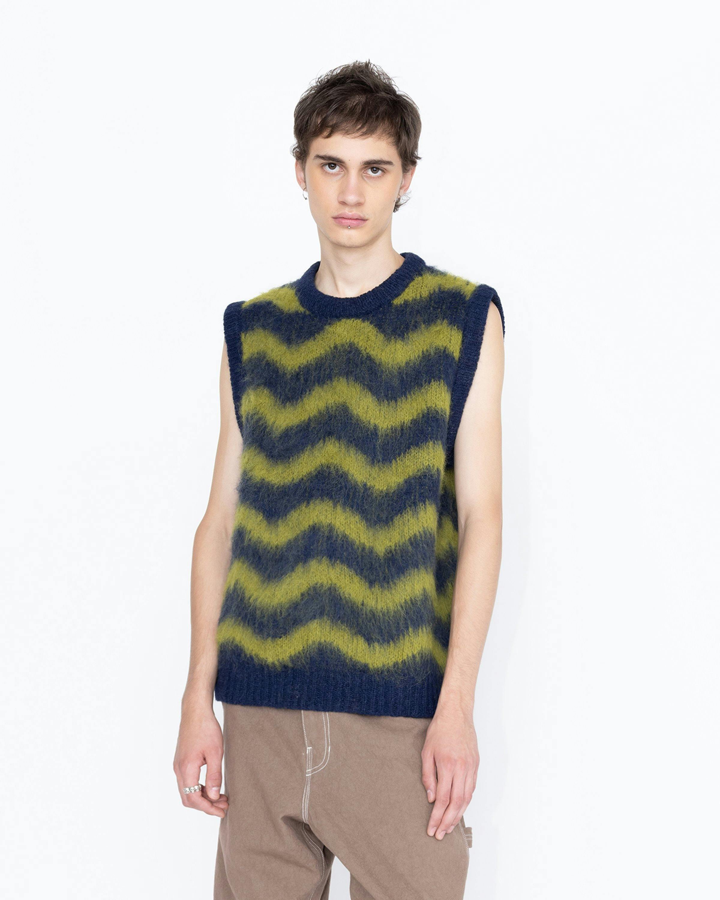 Highsnobiety HS05 - Alpaca Fuzzy Wave Sweater Vest Navy/Olive green - Clothing - Multi - Image 3