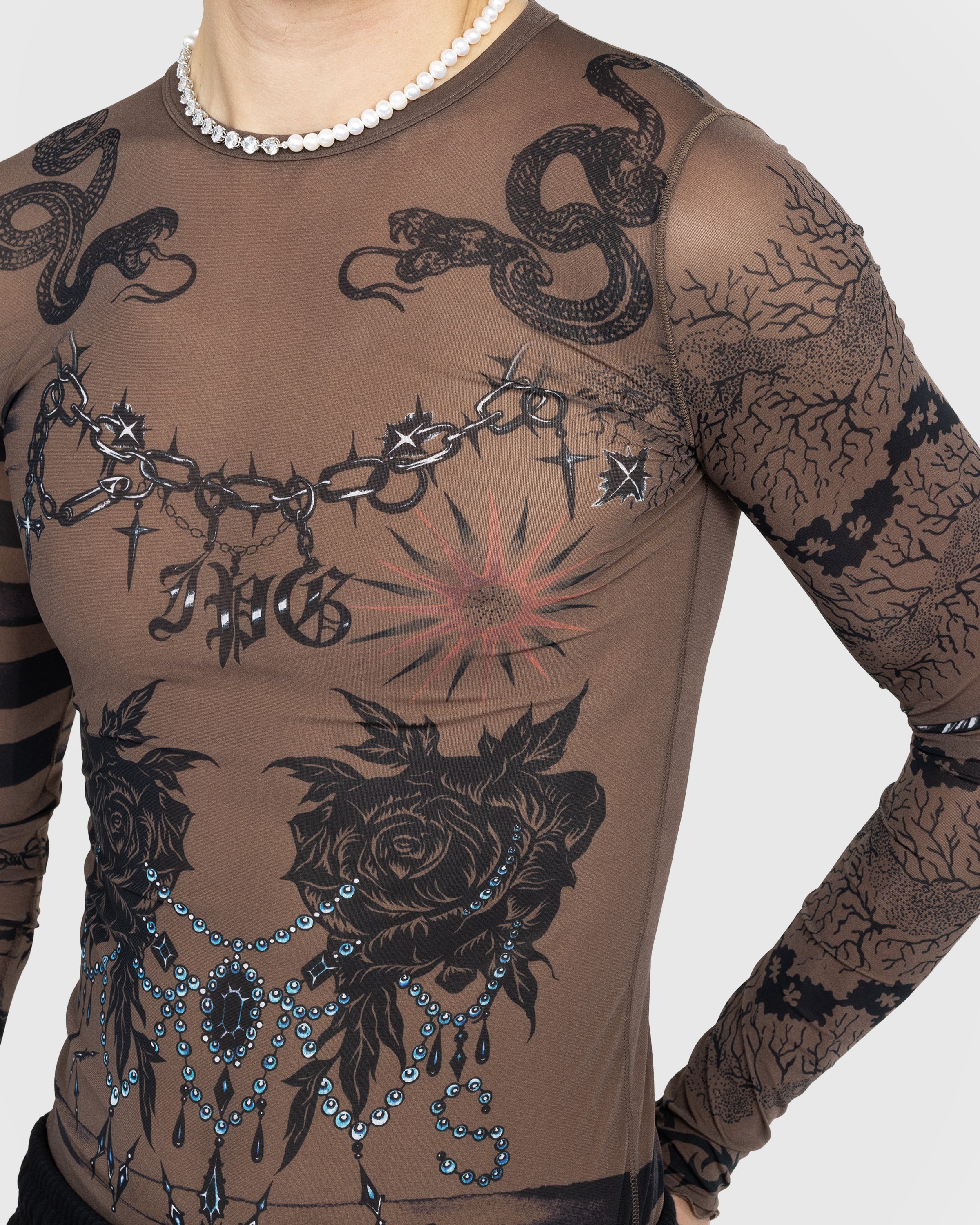 Jean Paul Gaultier - Trompe l'oeil Tattoo Longsleeve Top Ebene/Grey/Black - Clothing - Brown - Image 4