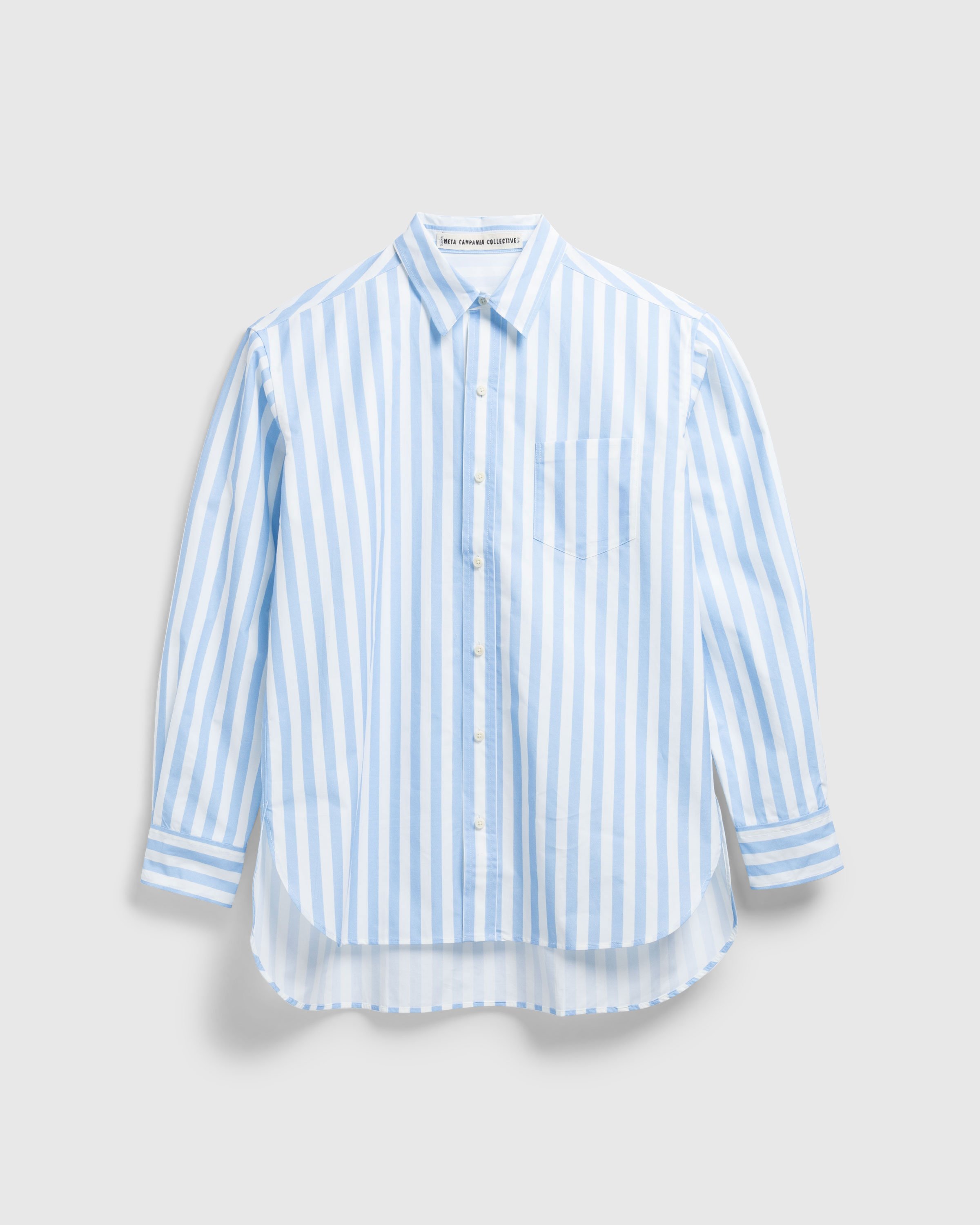 Meta Campania Collective - Pablo Exaggerated Unlined Organic Cotton Poplin Shirt Light Blue Stripe - Clothing - Blue - Image 1