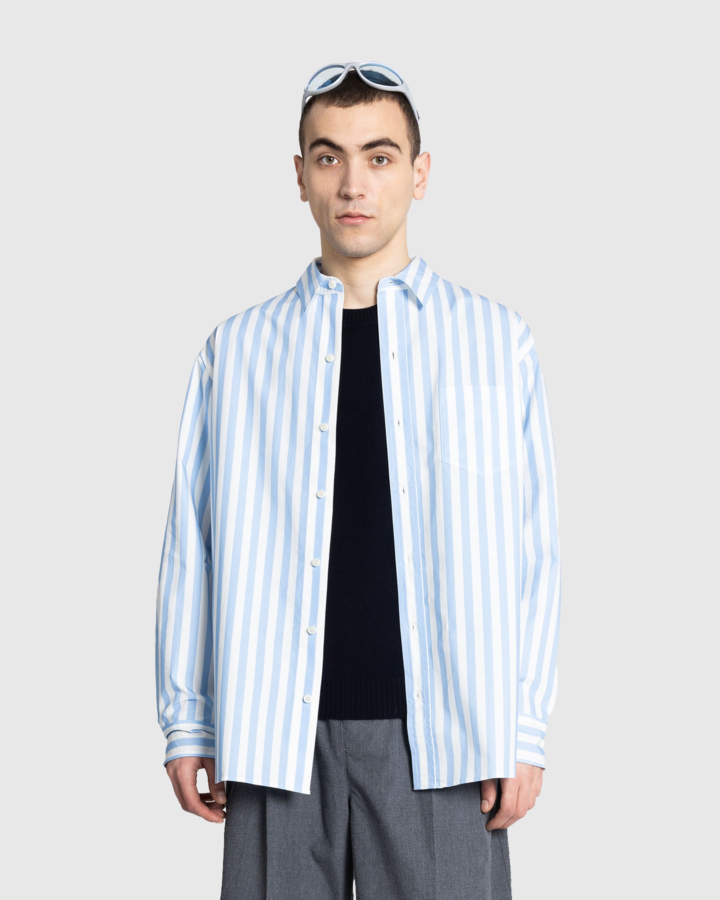 Meta Campania Collective - Pablo Exaggerated Unlined Organic Cotton Poplin Shirt Light Blue Stripe - Clothing - Blue - Image 2