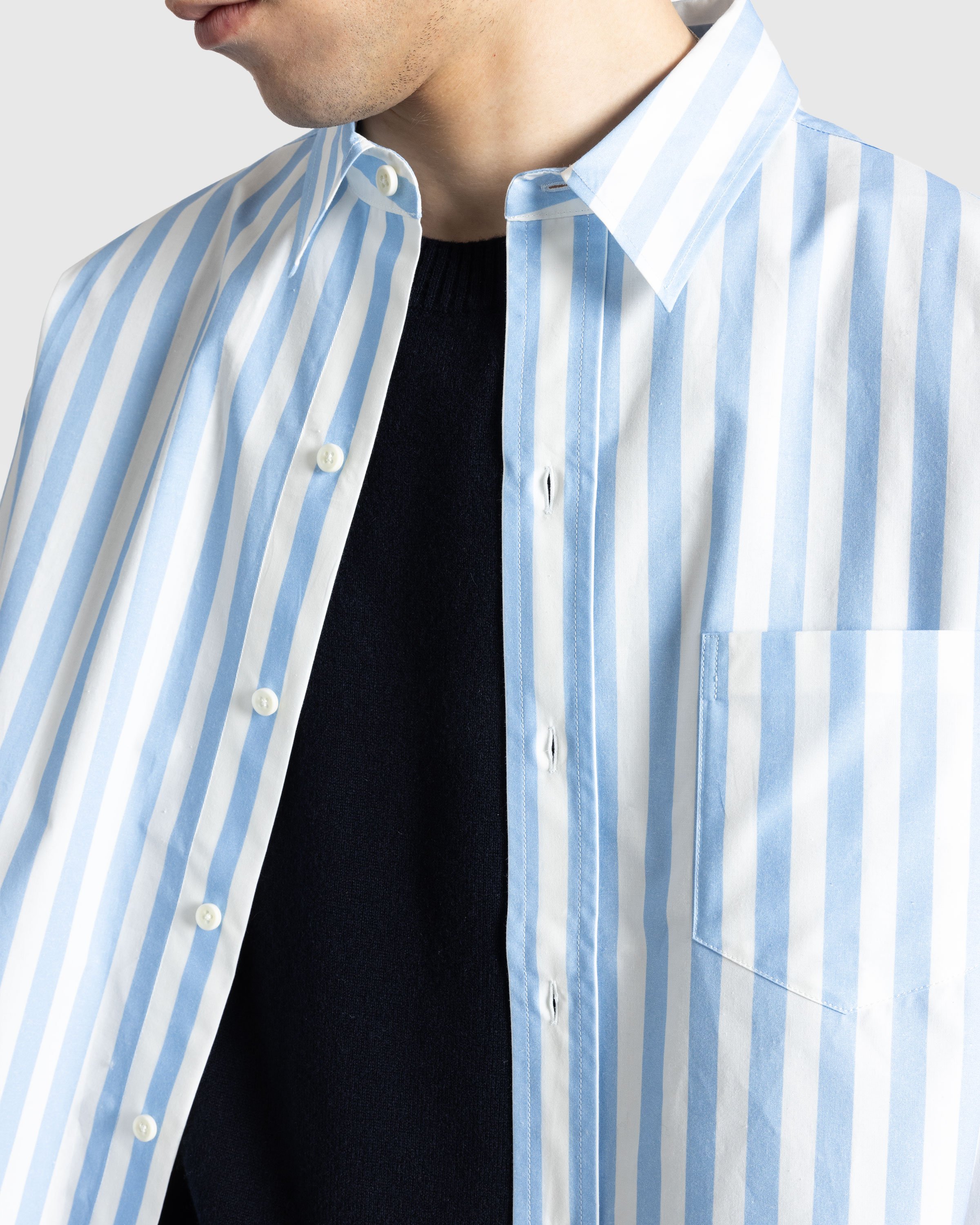 Meta Campania Collective - Pablo Exaggerated Unlined Organic Cotton Poplin Shirt Light Blue Stripe - Clothing - Blue - Image 5