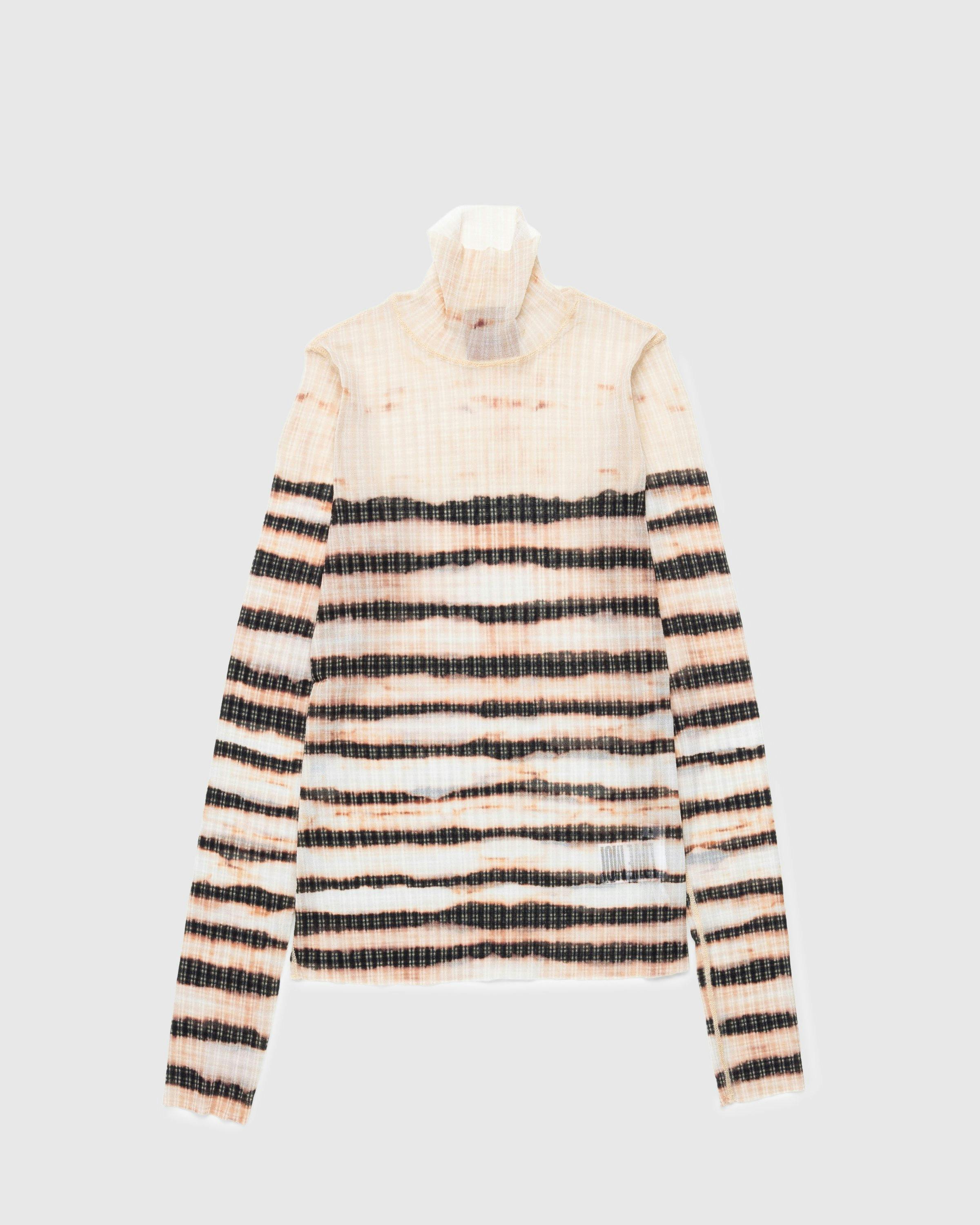 Jean Paul Gaultier - High Neck Longsleeve Printed Stripe Top Ecru/Brown - Clothing - Beige - Image 1