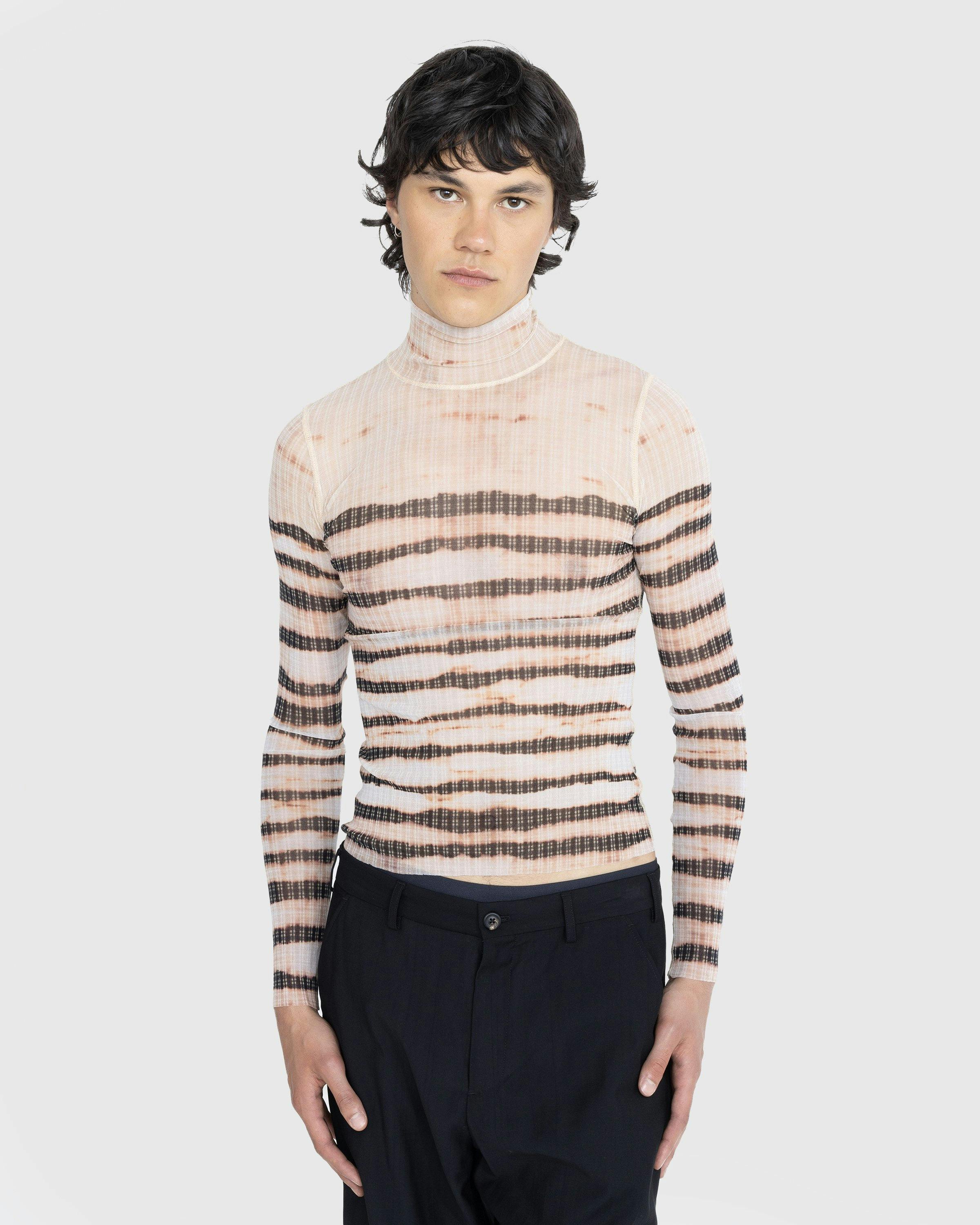 Jean Paul Gaultier - High Neck Longsleeve Printed Stripe Top Ecru/Brown - Clothing - Beige - Image 2