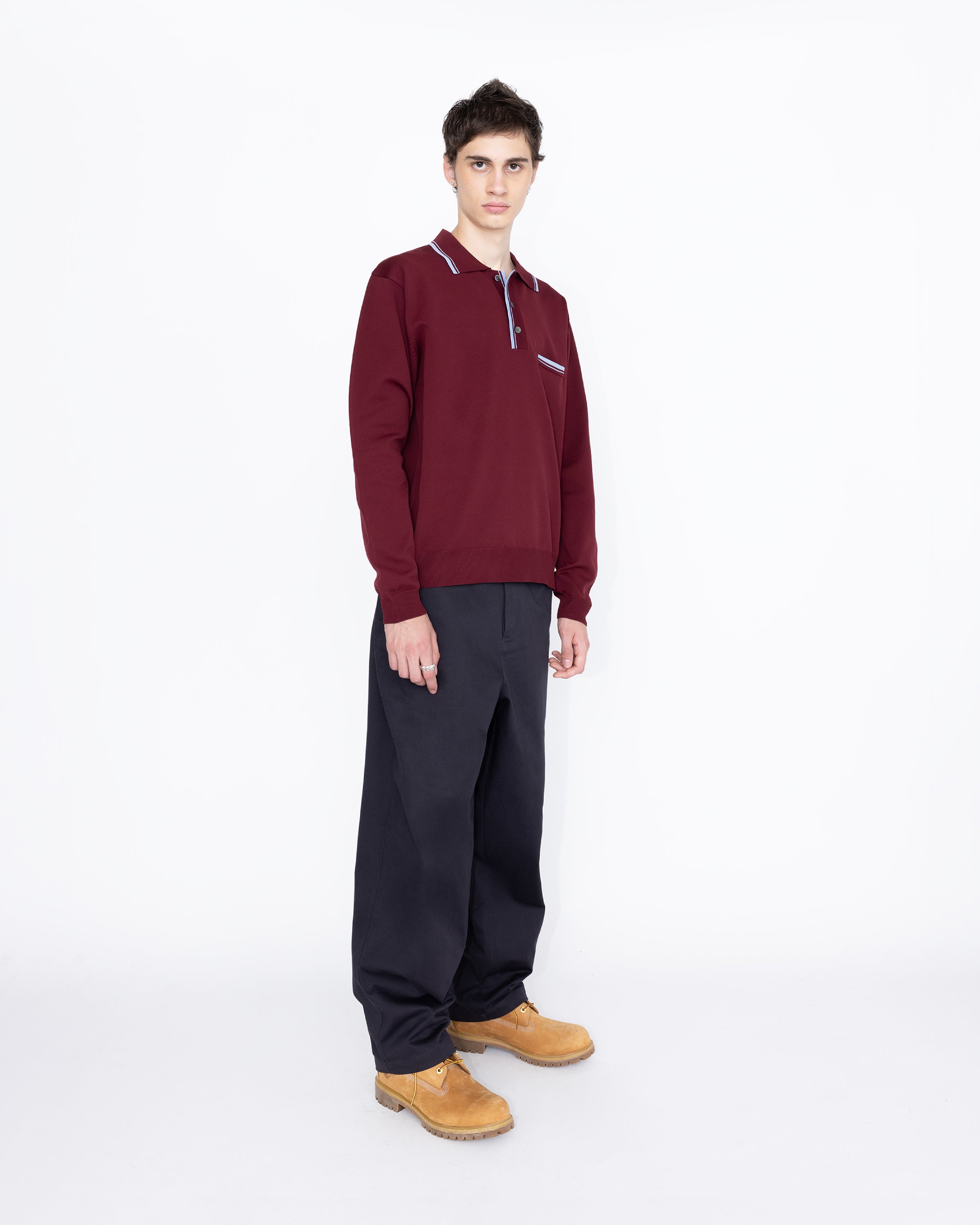 Highsnobiety HS05 - Long Sleeves Knit Polo Bordeaux - Clothing - Red - Image 4