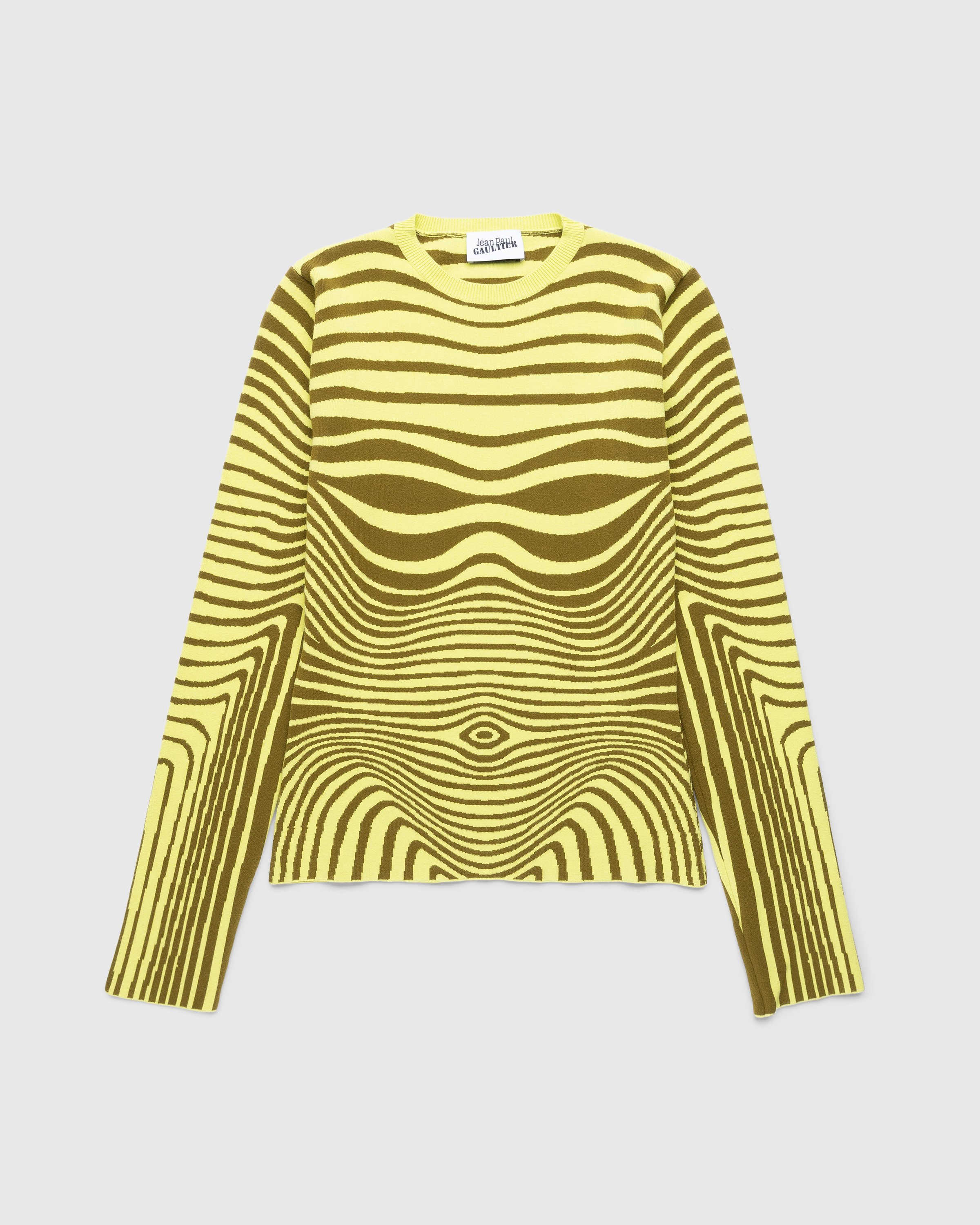 Jean Paul Gaultier - Long Sleeves Crew Neck Morphing Stripes Green - Clothing - Green - Image 1