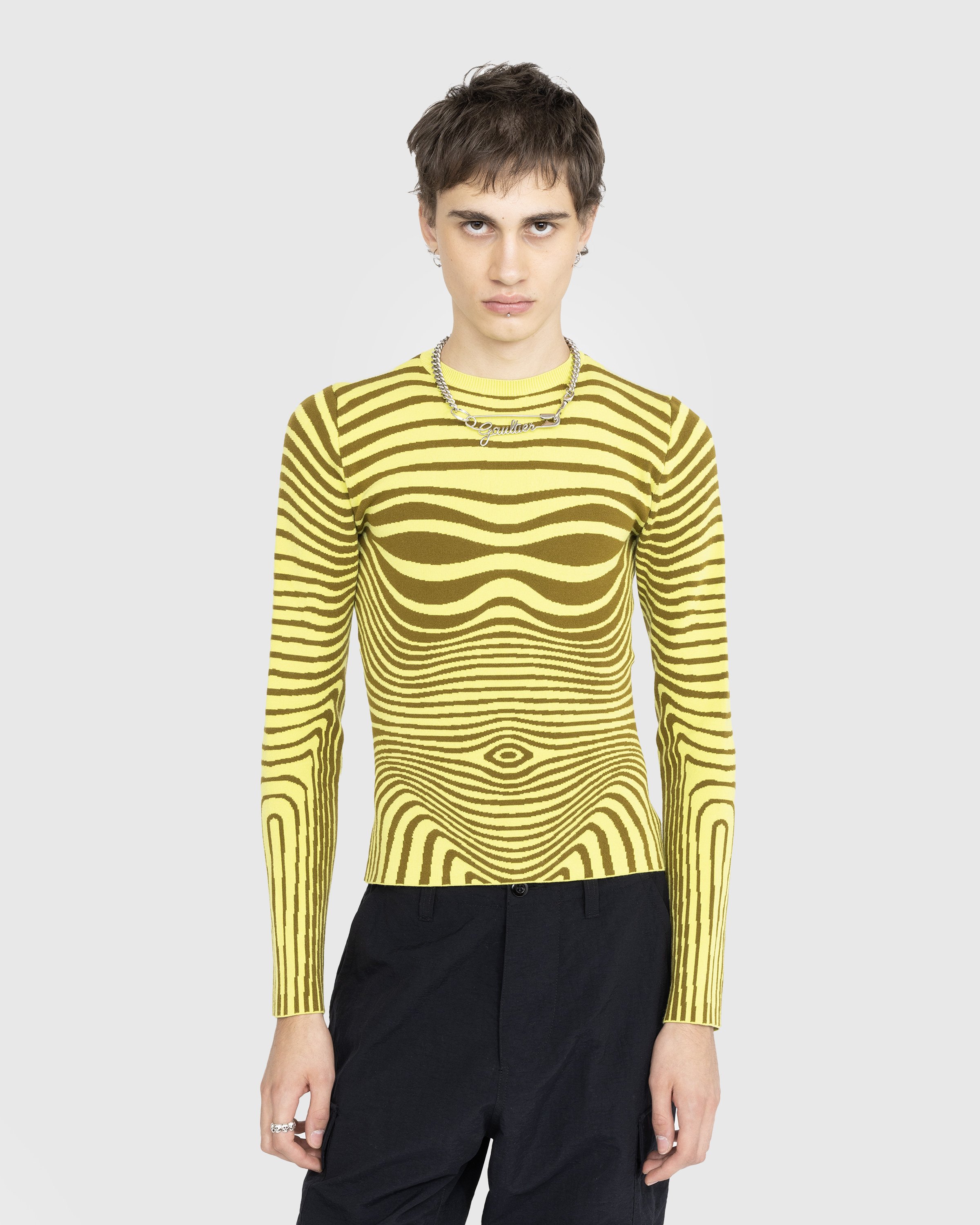 Jean Paul Gaultier - Long Sleeves Crew Neck Morphing Stripes Green - Clothing - Green - Image 2