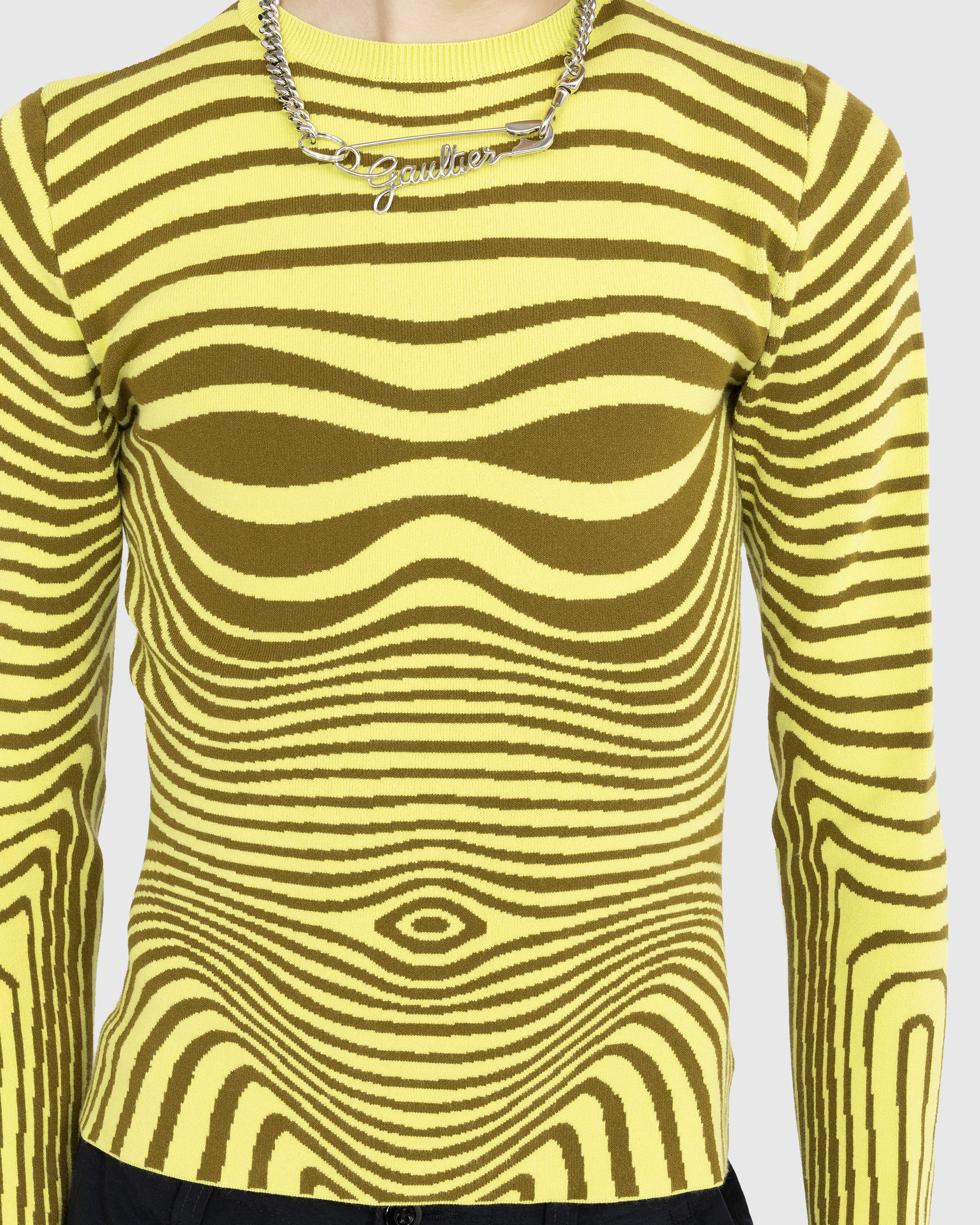 Jean Paul Gaultier - Long Sleeves Crew Neck Morphing Stripes Green - Clothing - Green - Image 4