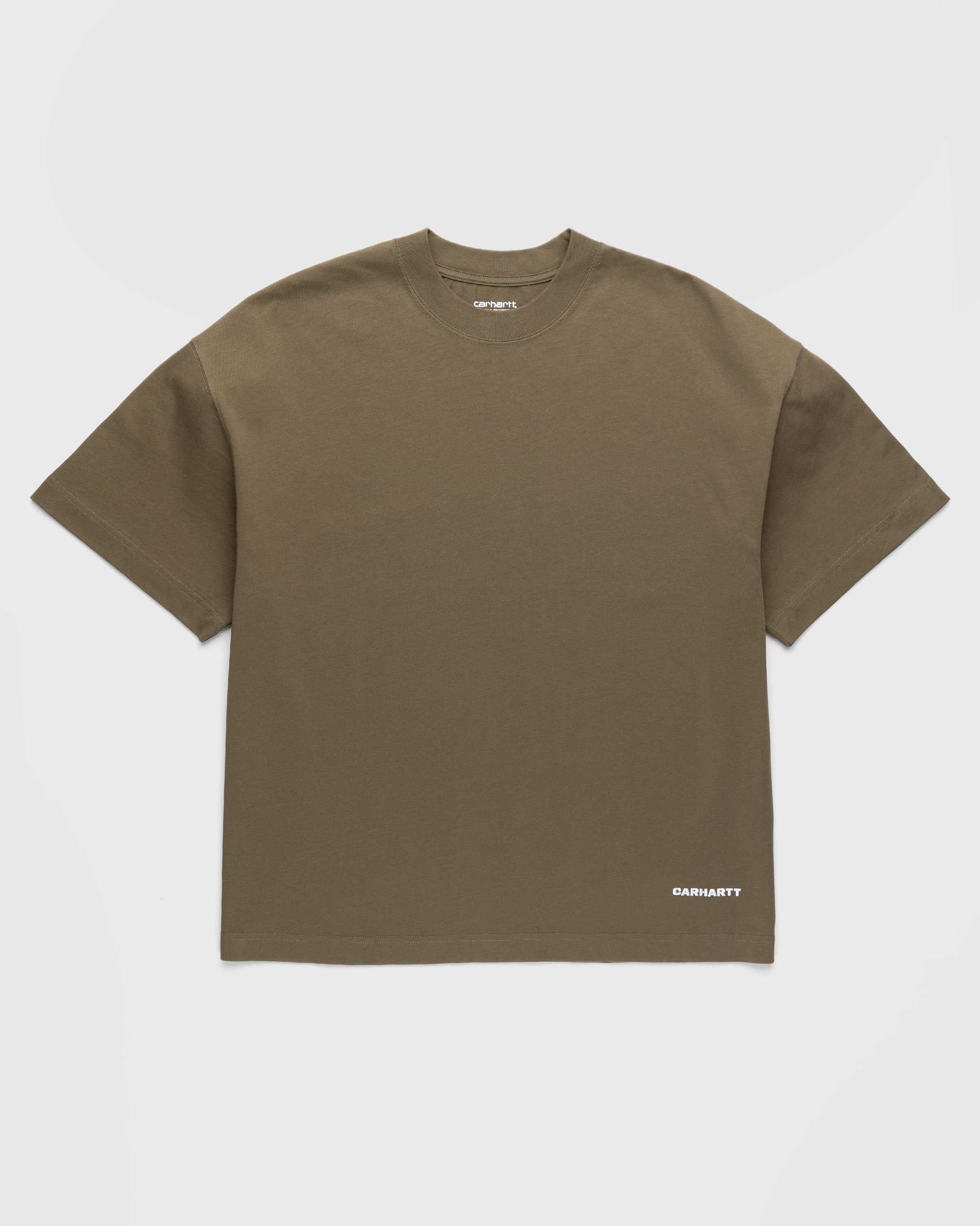 Carhartt WIP - Link Script T-Shirt Green - Clothing - Brown - Image 1