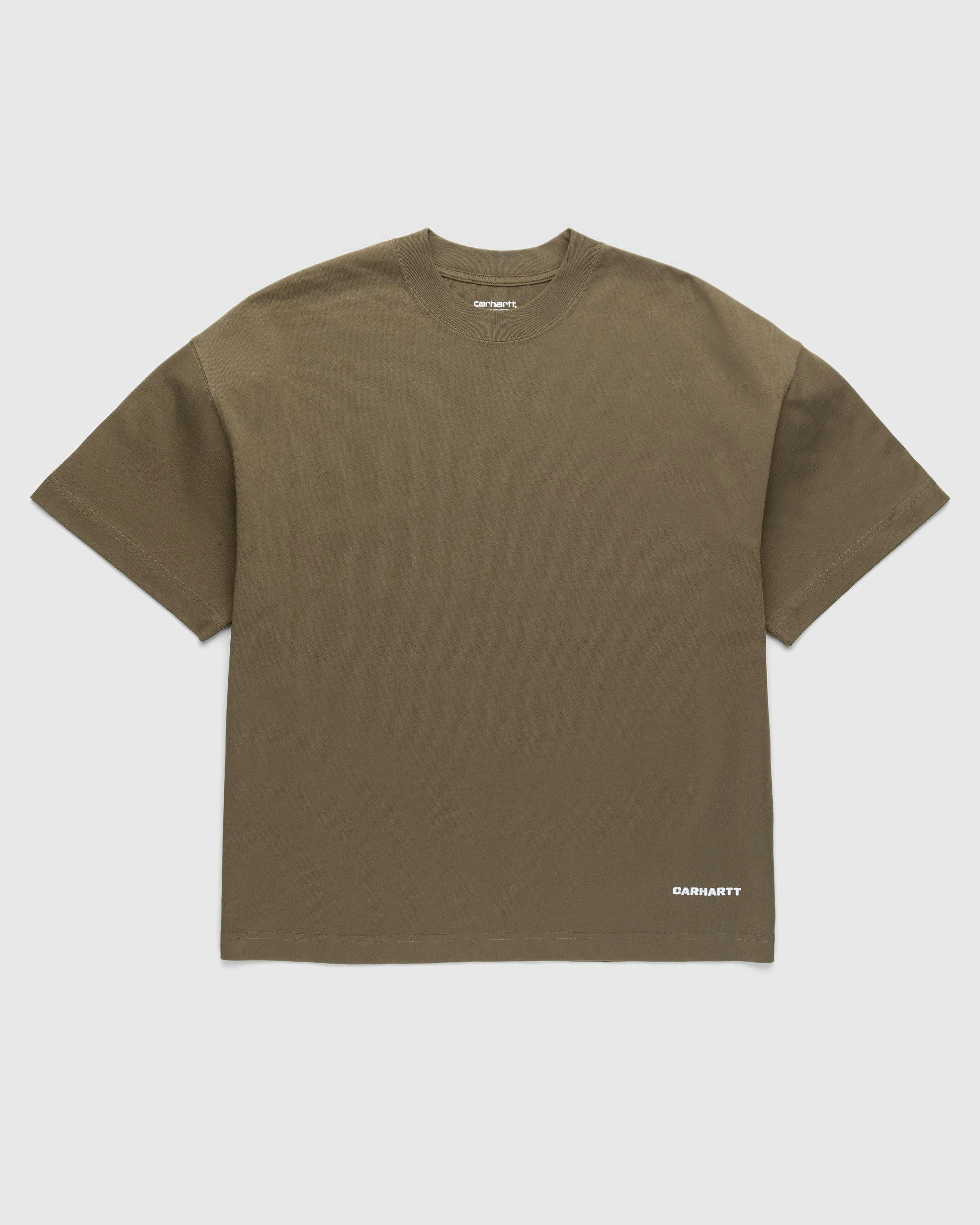 Carhartt WIP - Link Script T-Shirt Green - Clothing - Brown - Image 1