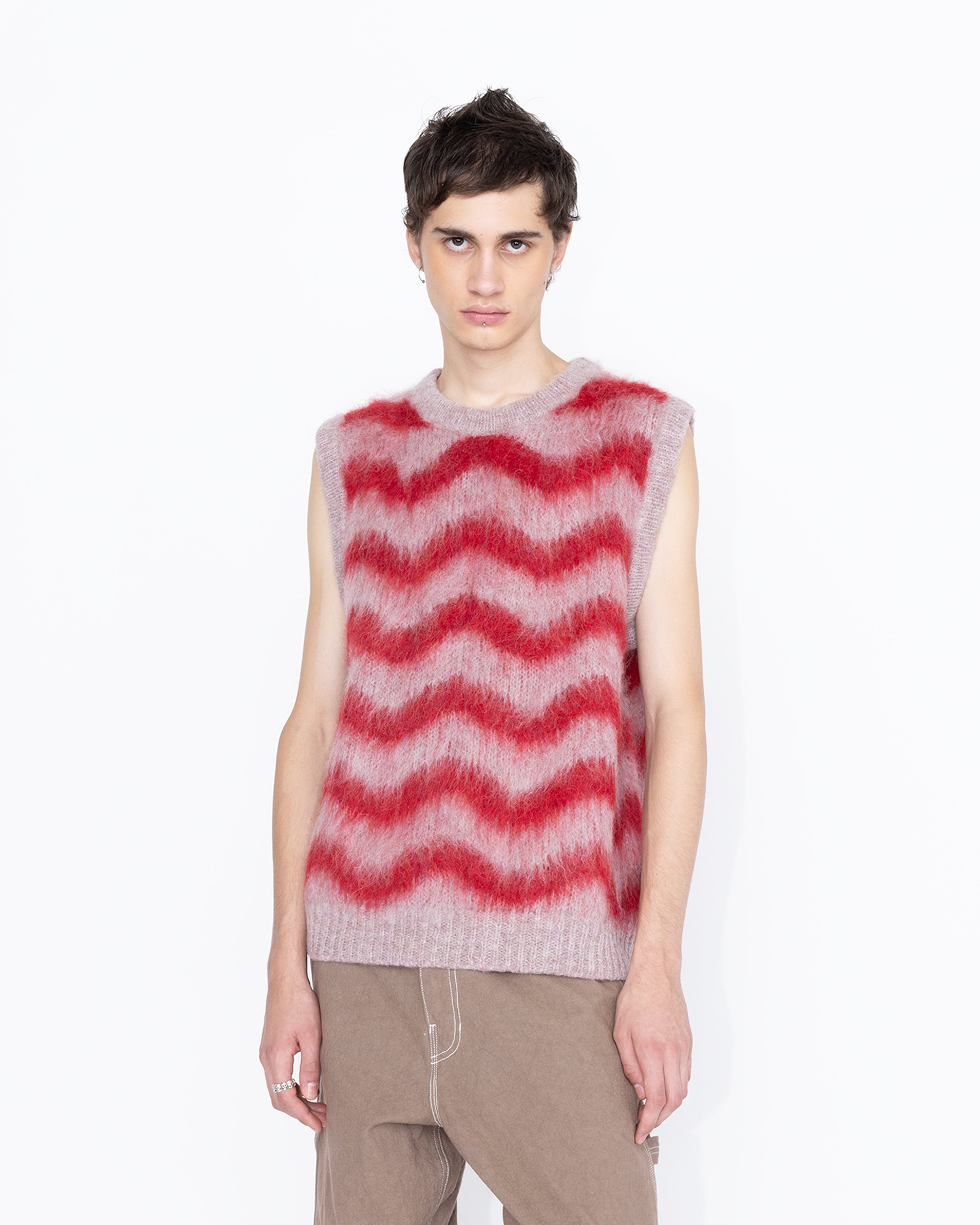 Highsnobiety HS05 - Alpaca Fuzzy Wave Sweater Vest Pale Rose/Red - Clothing - Multi - Image 3