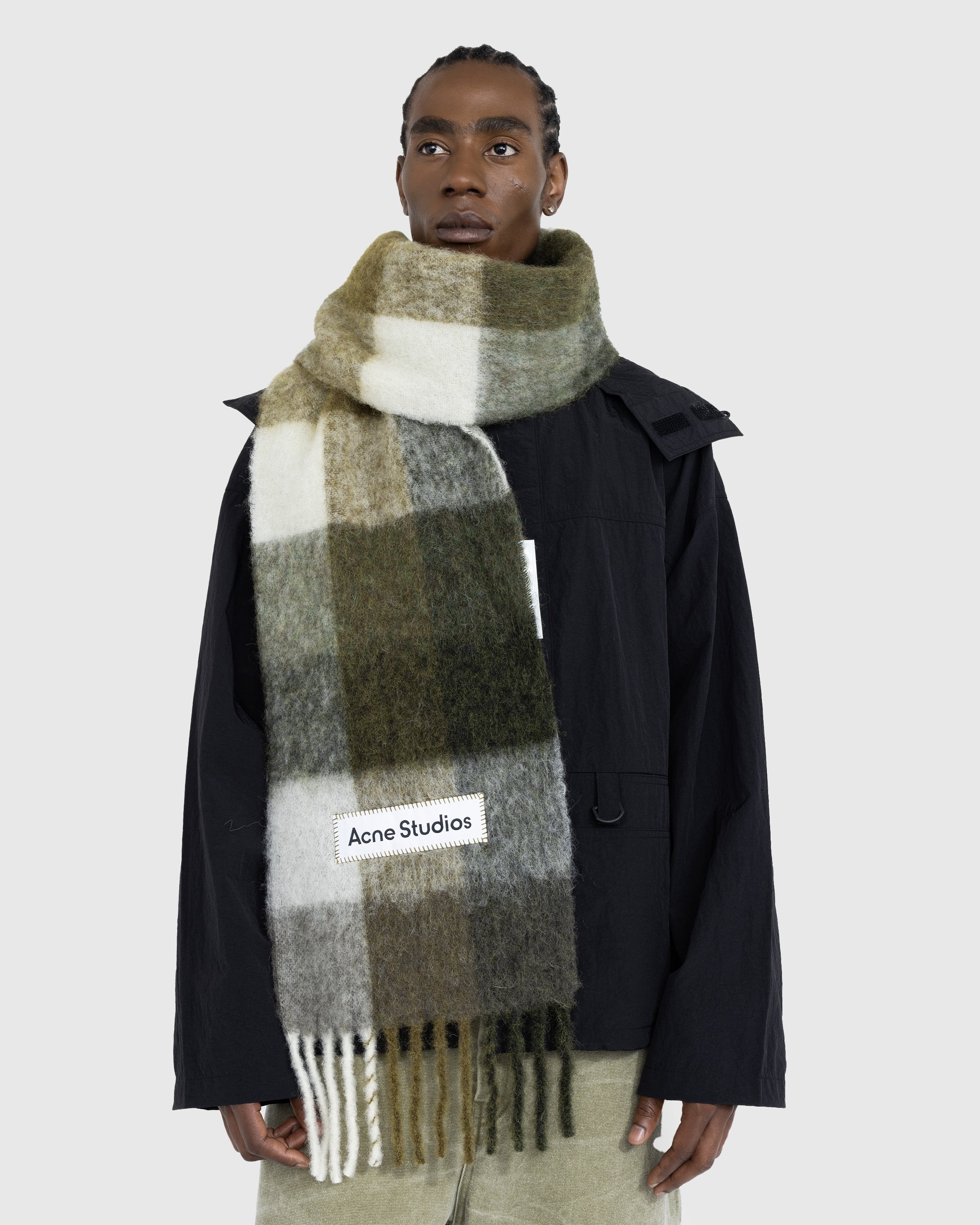 Acne Studios - Mohair Checked Scarf Taupe/Green/Black - Accessories - Multi - Image 3