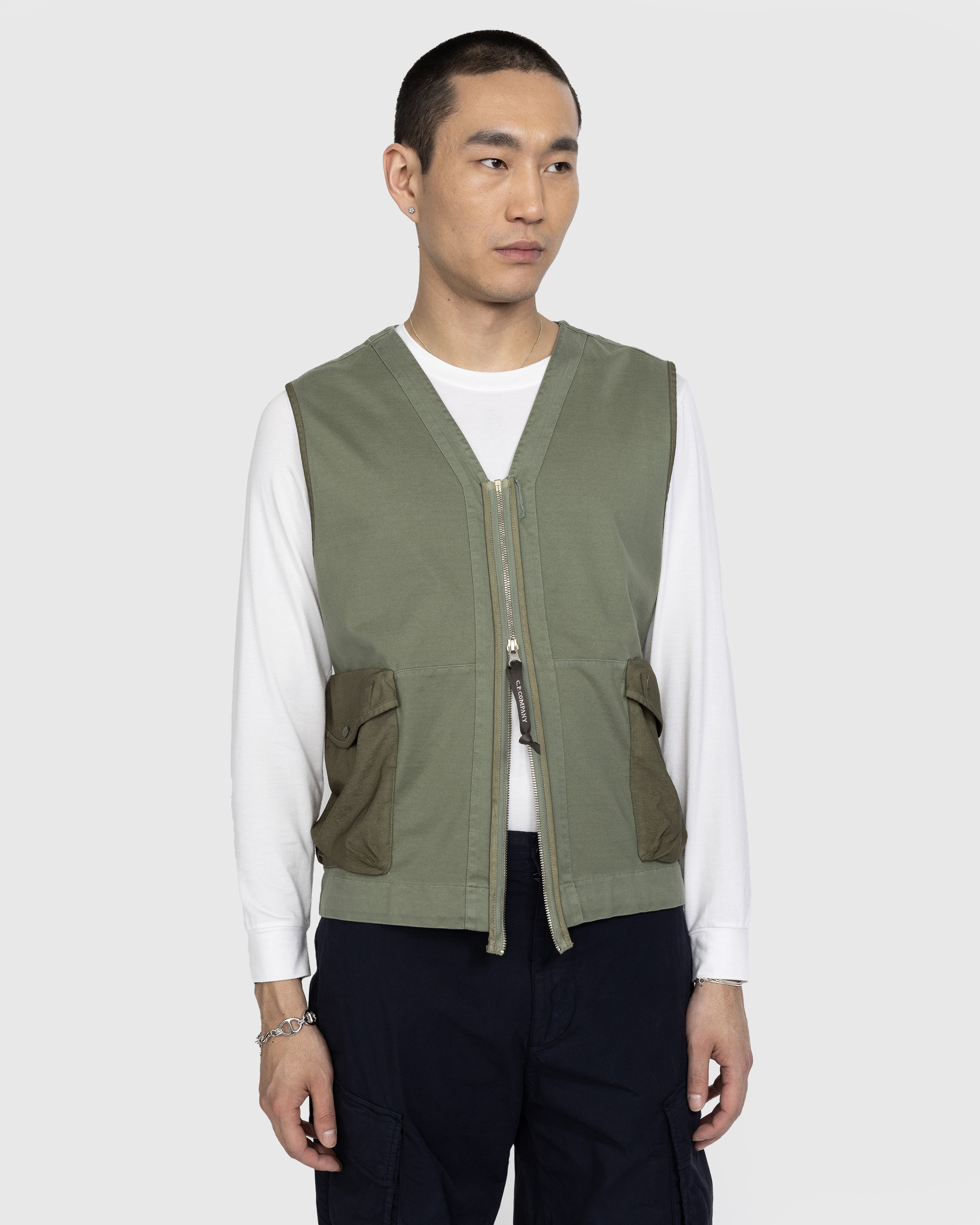 C.P. Company - Mercerized Heavy Jersey Mixed Zipped Vest Green - Clothing - Green - Image 2