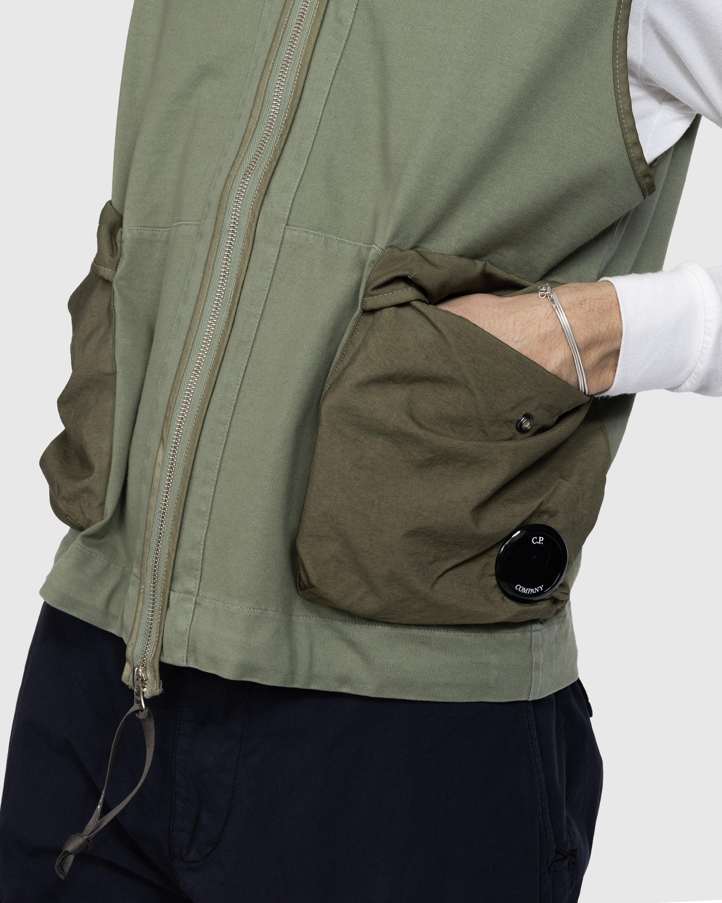 C.P. Company - Mercerized Heavy Jersey Mixed Zipped Vest Green - Clothing - Green - Image 4