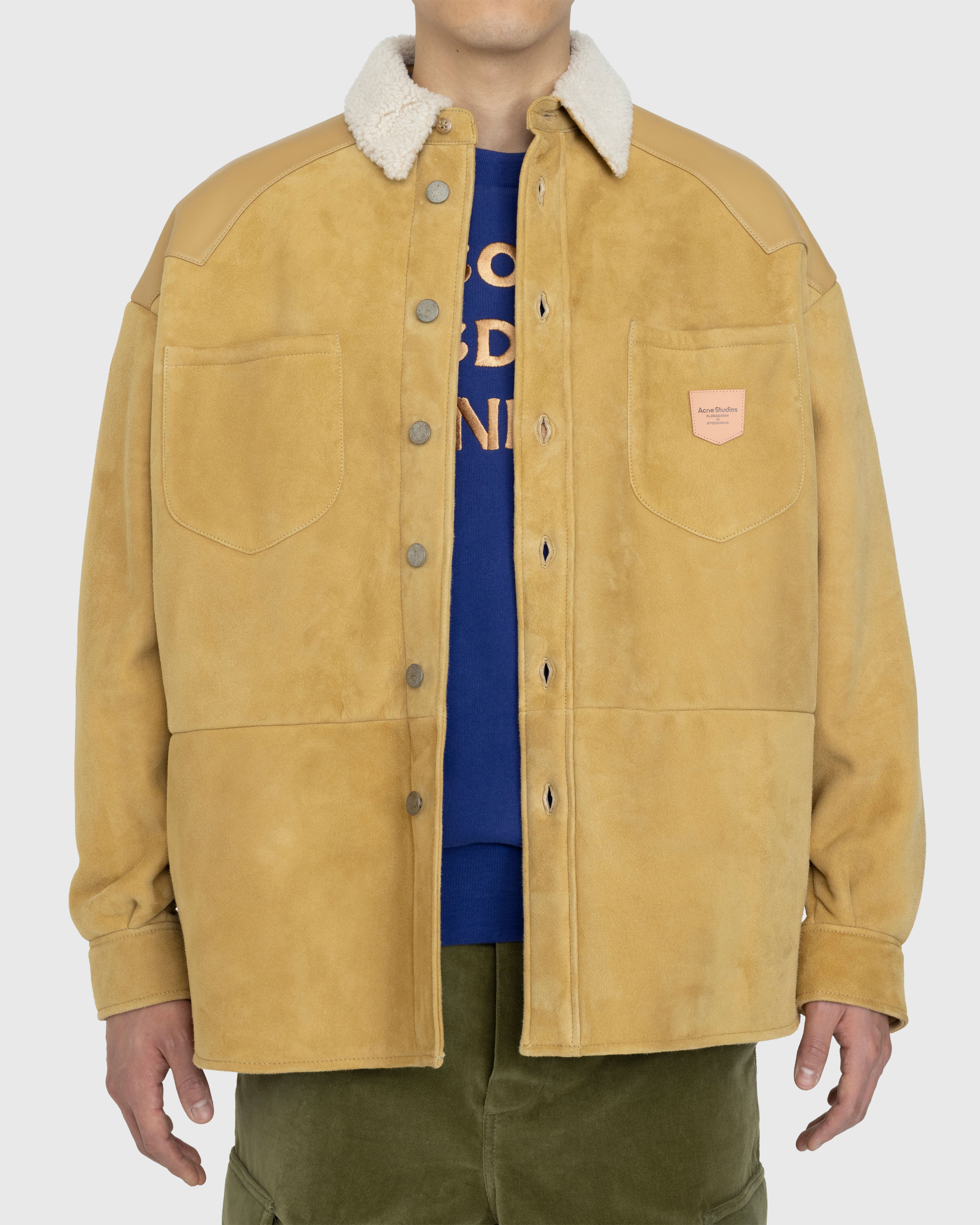 Acne Studios - Suede Leather Shearling Overshirt Straw Yellow - Clothing - Yellow - Image 2