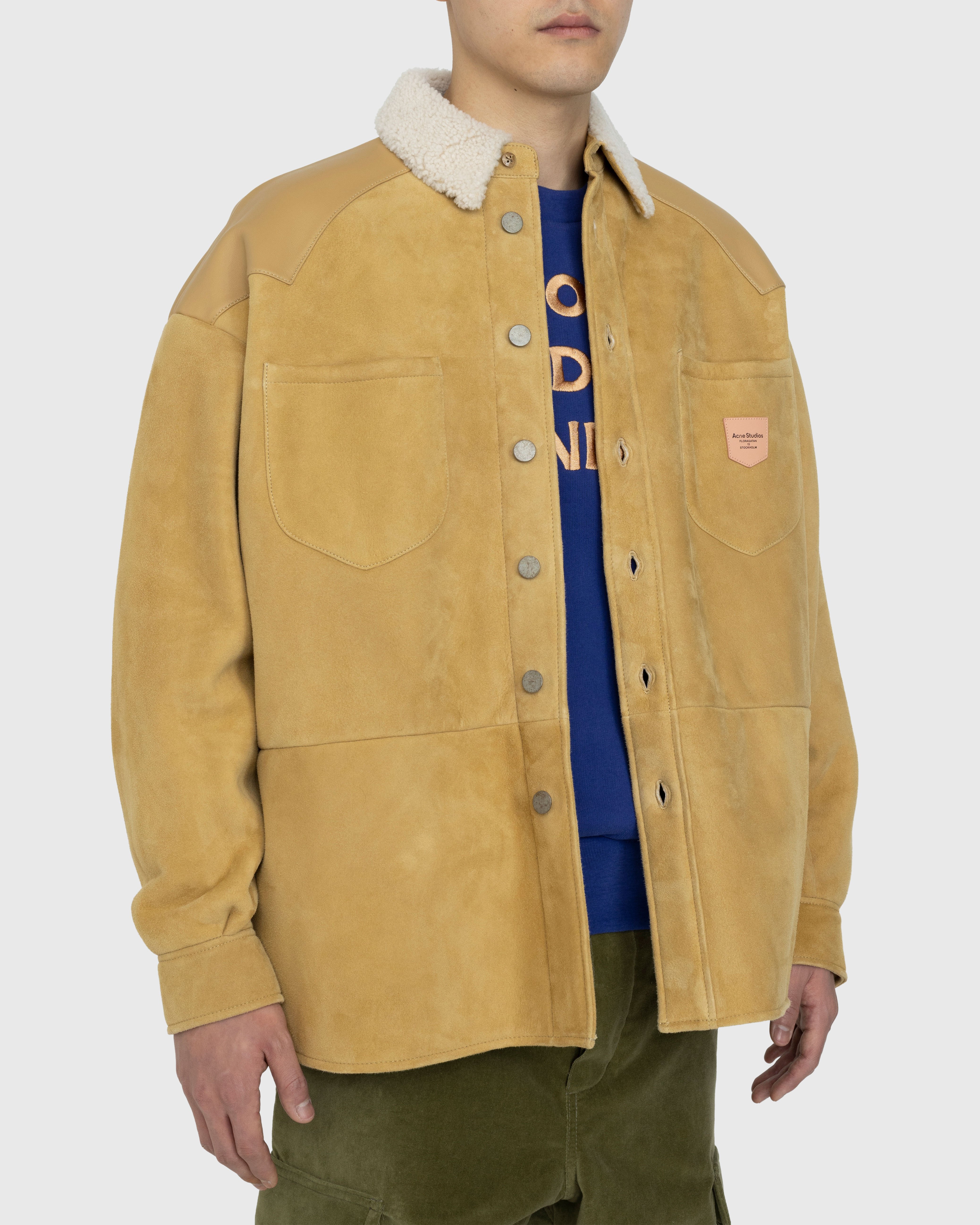 Acne Studios - Suede Leather Shearling Overshirt Straw Yellow - Clothing - Yellow - Image 3