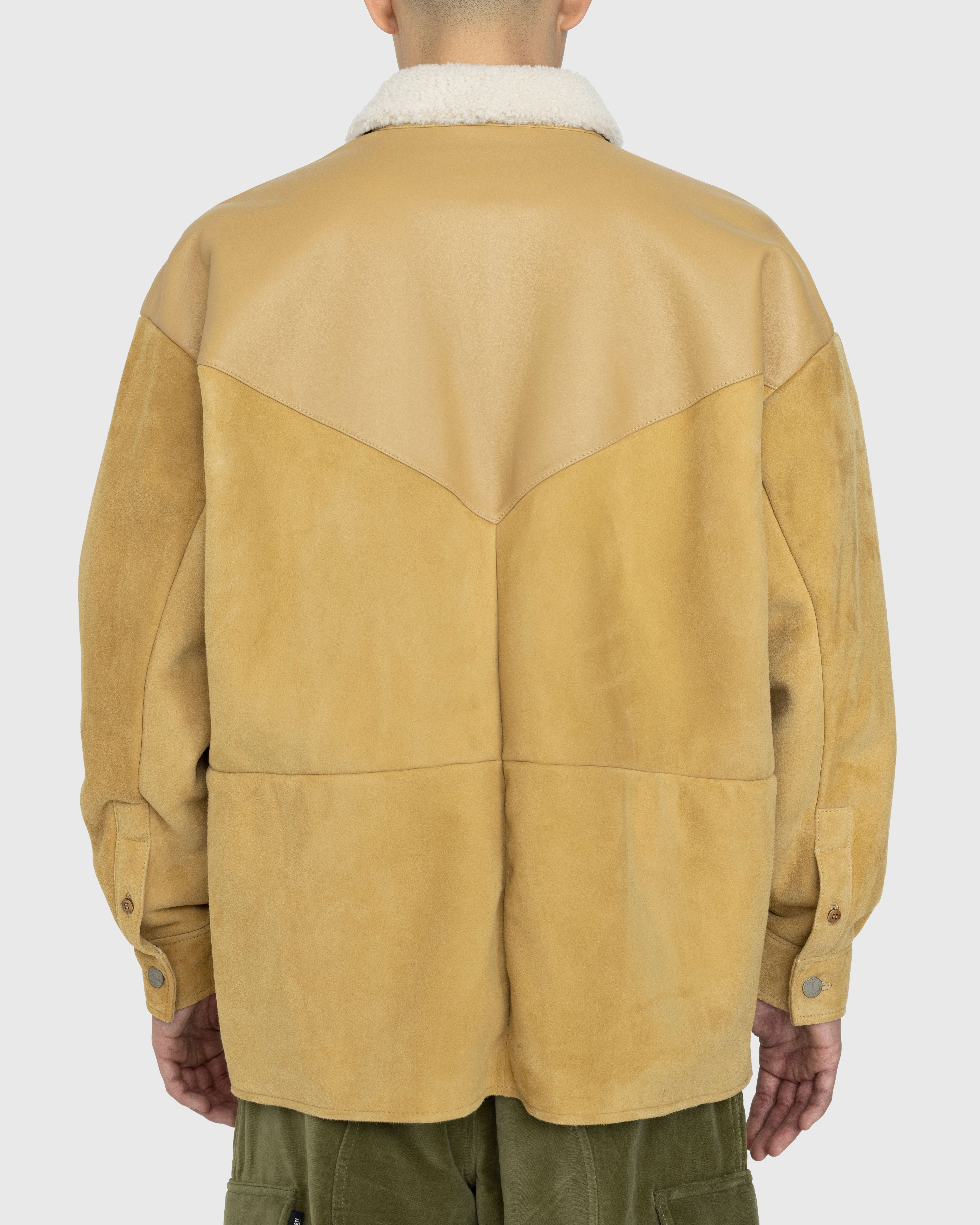 Acne Studios - Suede Leather Shearling Overshirt Straw Yellow - Clothing - Yellow - Image 5