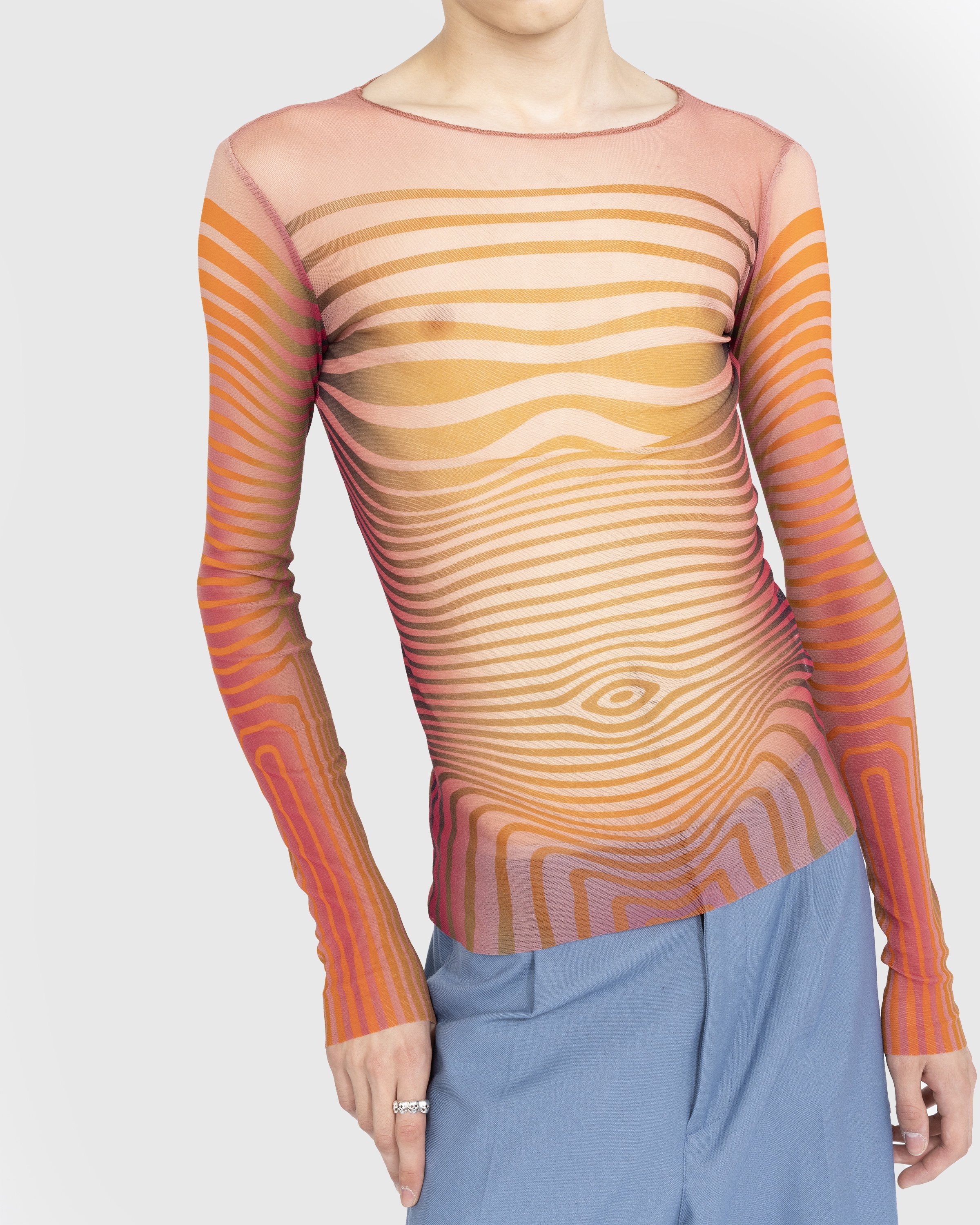Jean Paul Gaultier - Crewneck Long Sleeves Printed Morphing Stripes Red - Clothing - Red - Image 4