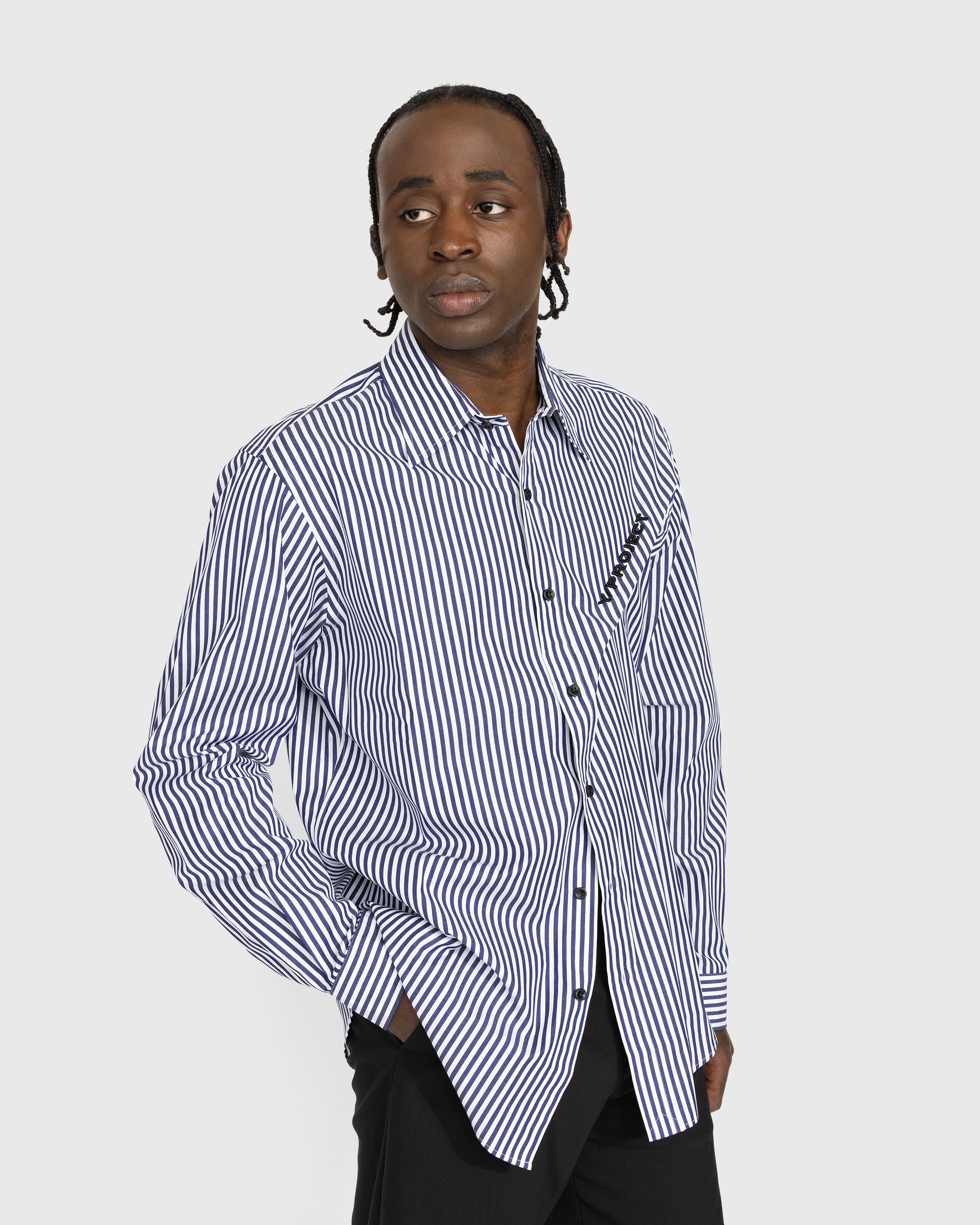 Y/Project - Pinched Logo Stripe Shirt Navy/White - Clothing - Blue - Image 2