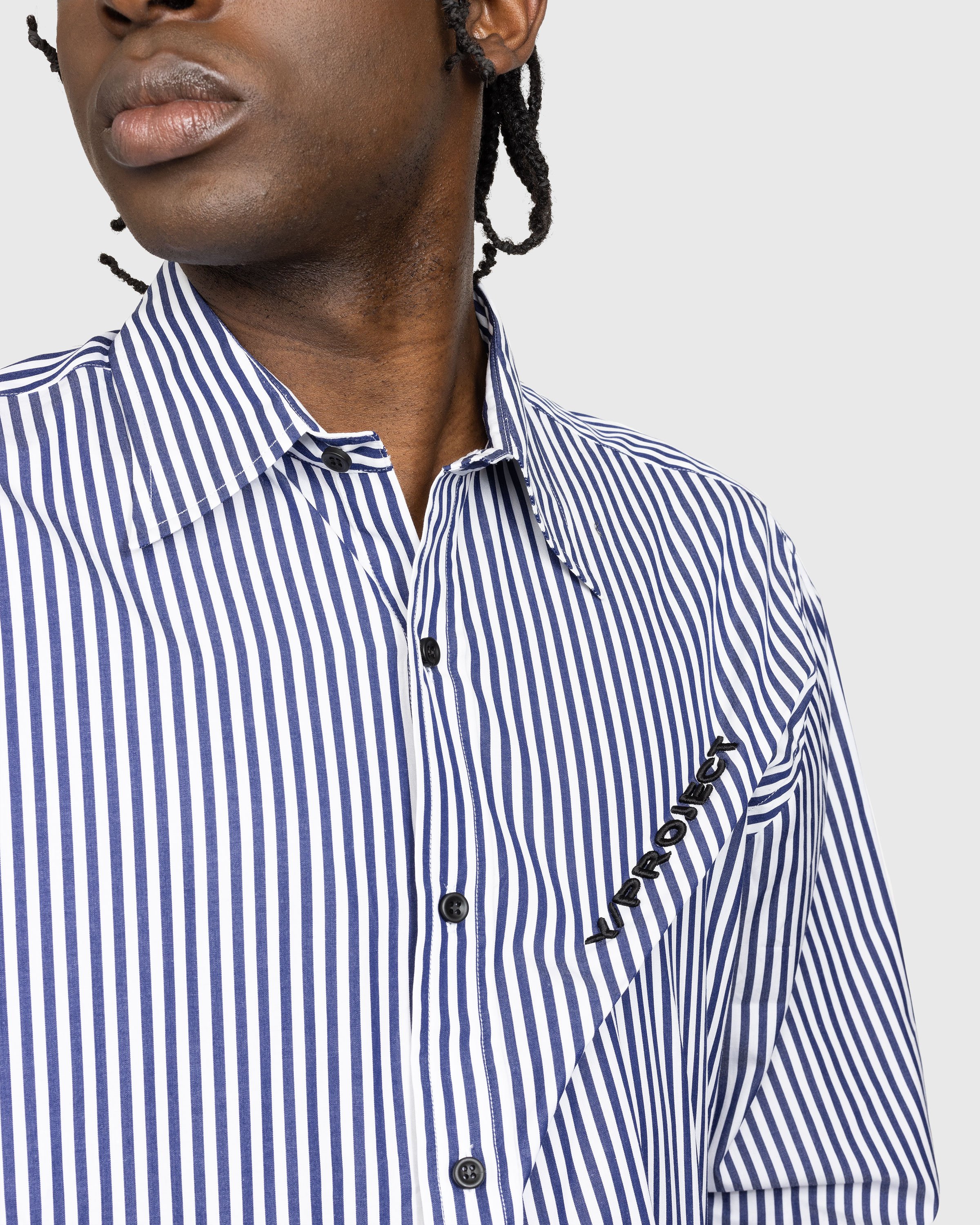 Y/Project - Pinched Logo Stripe Shirt Navy/White - Clothing - Blue - Image 4