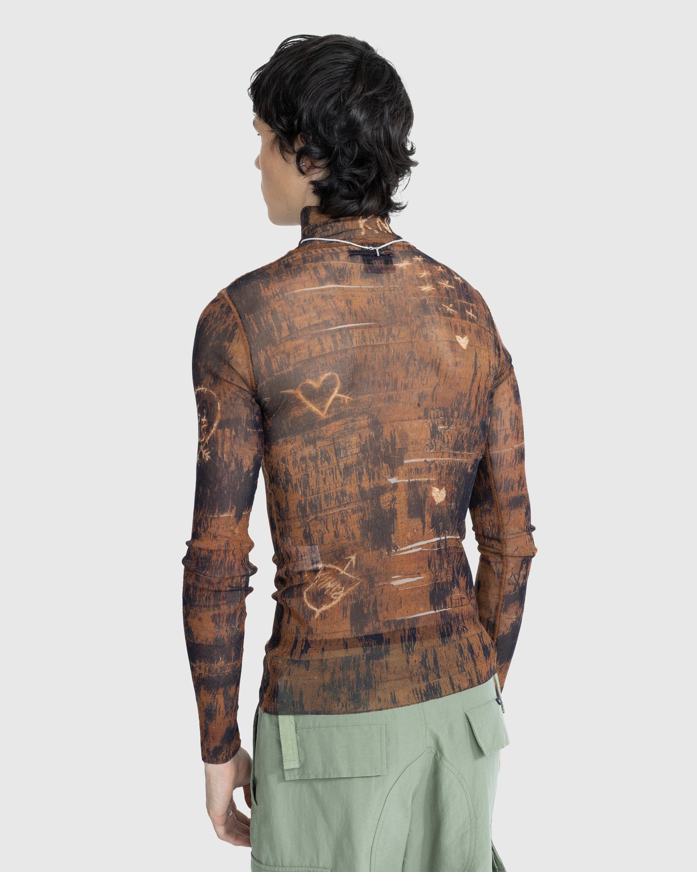 Jean Paul Gaultier - High Neck Longsleeve Printed Wood Top Brown/Ecru - Clothing - Brown - Image 3