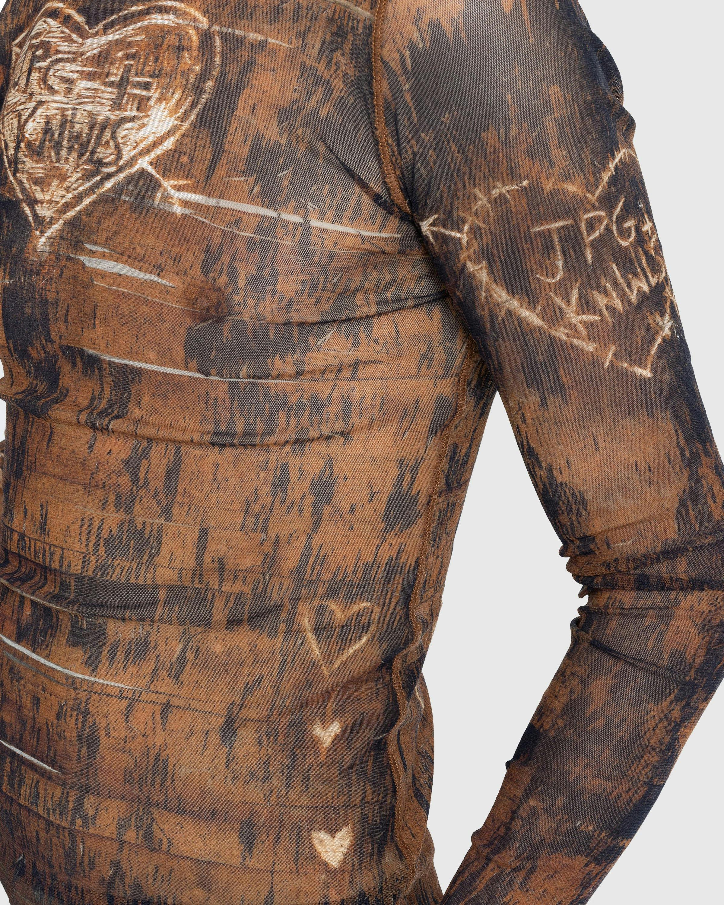 Jean Paul Gaultier - High Neck Longsleeve Printed Wood Top Brown/Ecru - Clothing - Brown - Image 4