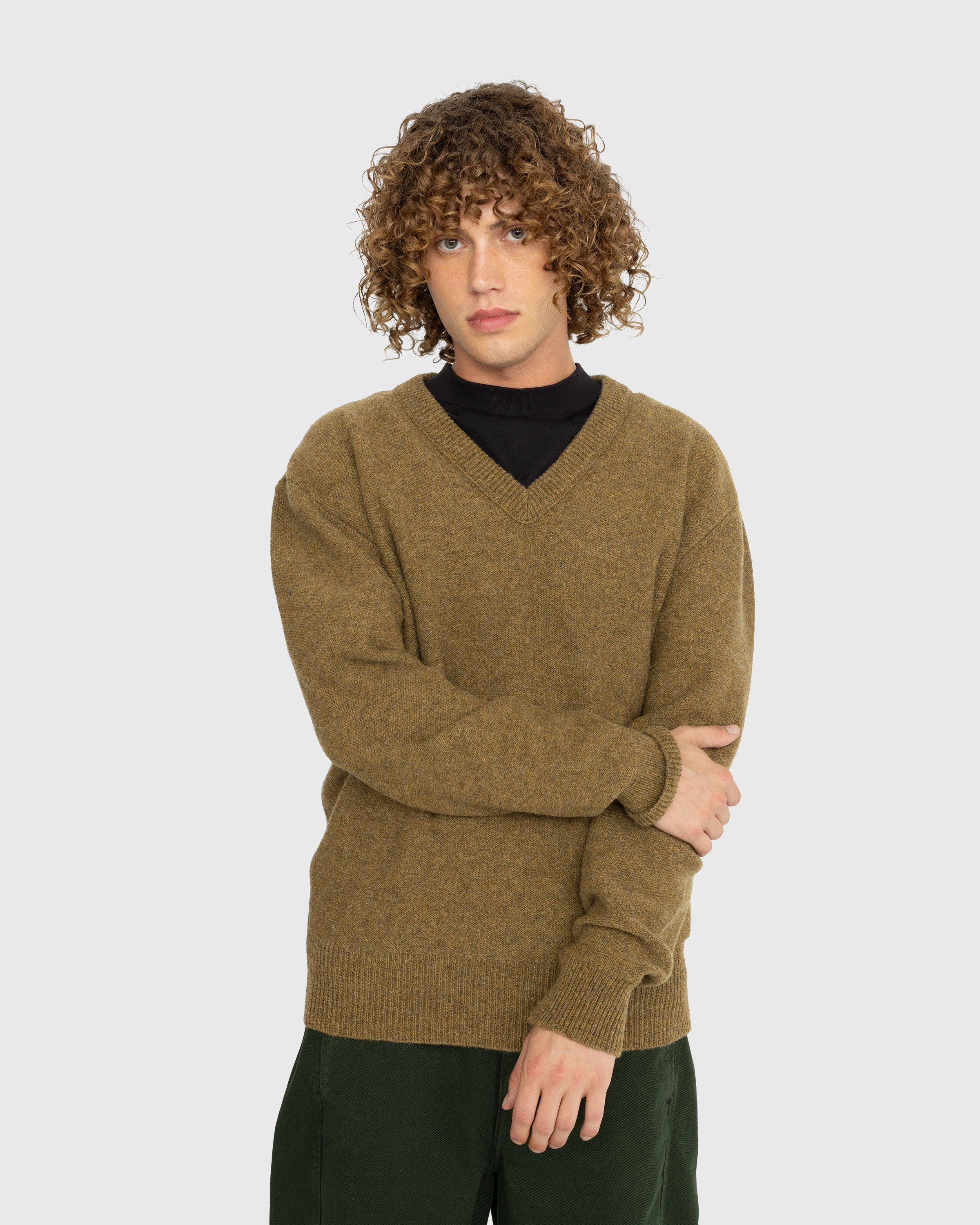 Lemaire - Wool V-Neck Sweater Dark Mustard - Clothing - Yellow - Image 2