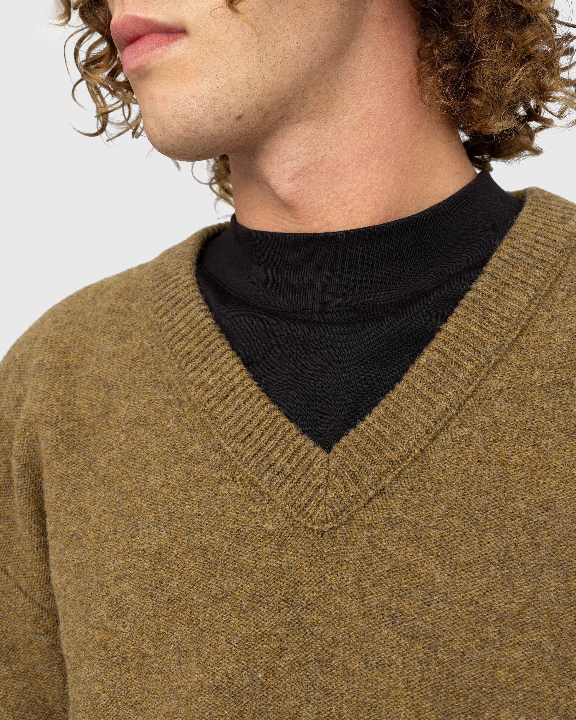 Lemaire - Wool V-Neck Sweater Dark Mustard - Clothing - Yellow - Image 4