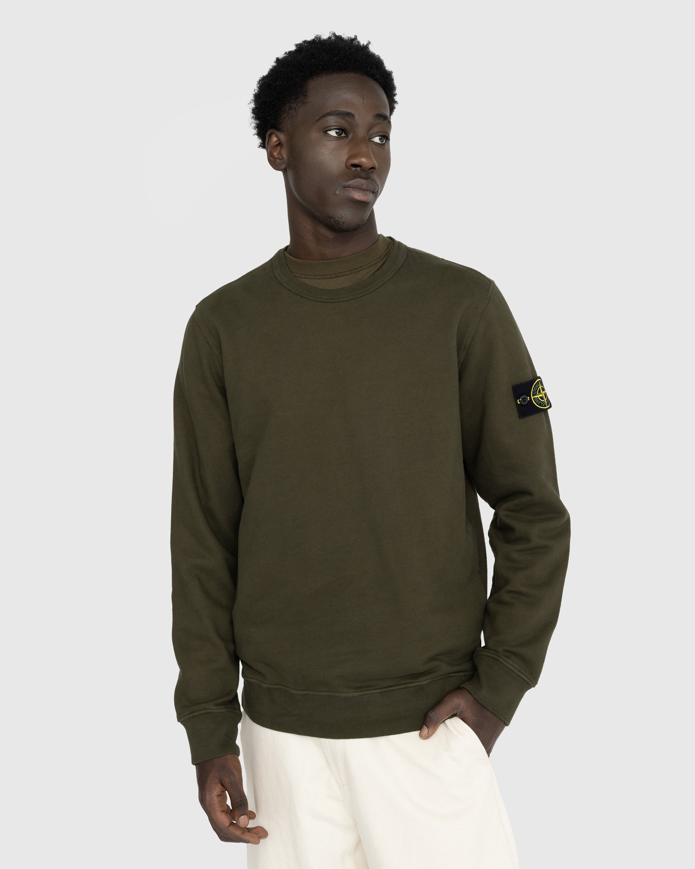 Stone Island - Garment-Dyed Brushed Fleece Crewneck Olive - Clothing - Green - Image 2