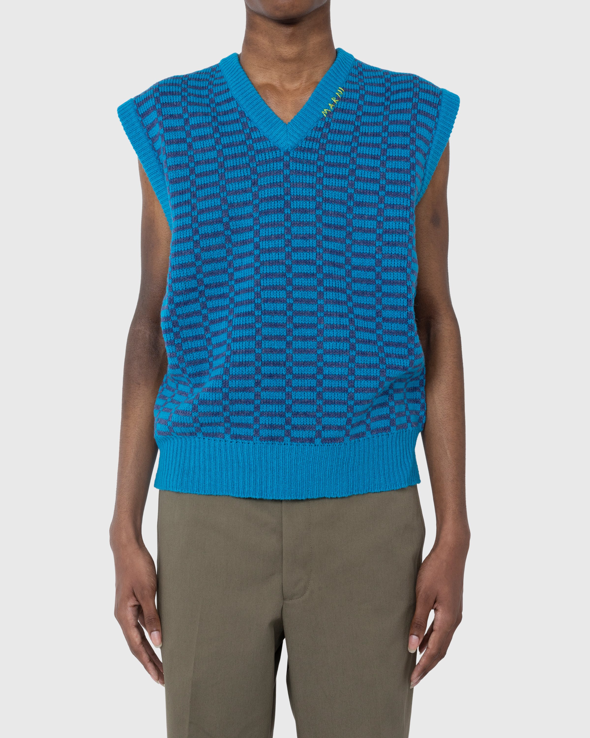 Marni - Shetland Wool V-Neck Sweater Vest Blue - Clothing - Blue - Image 2