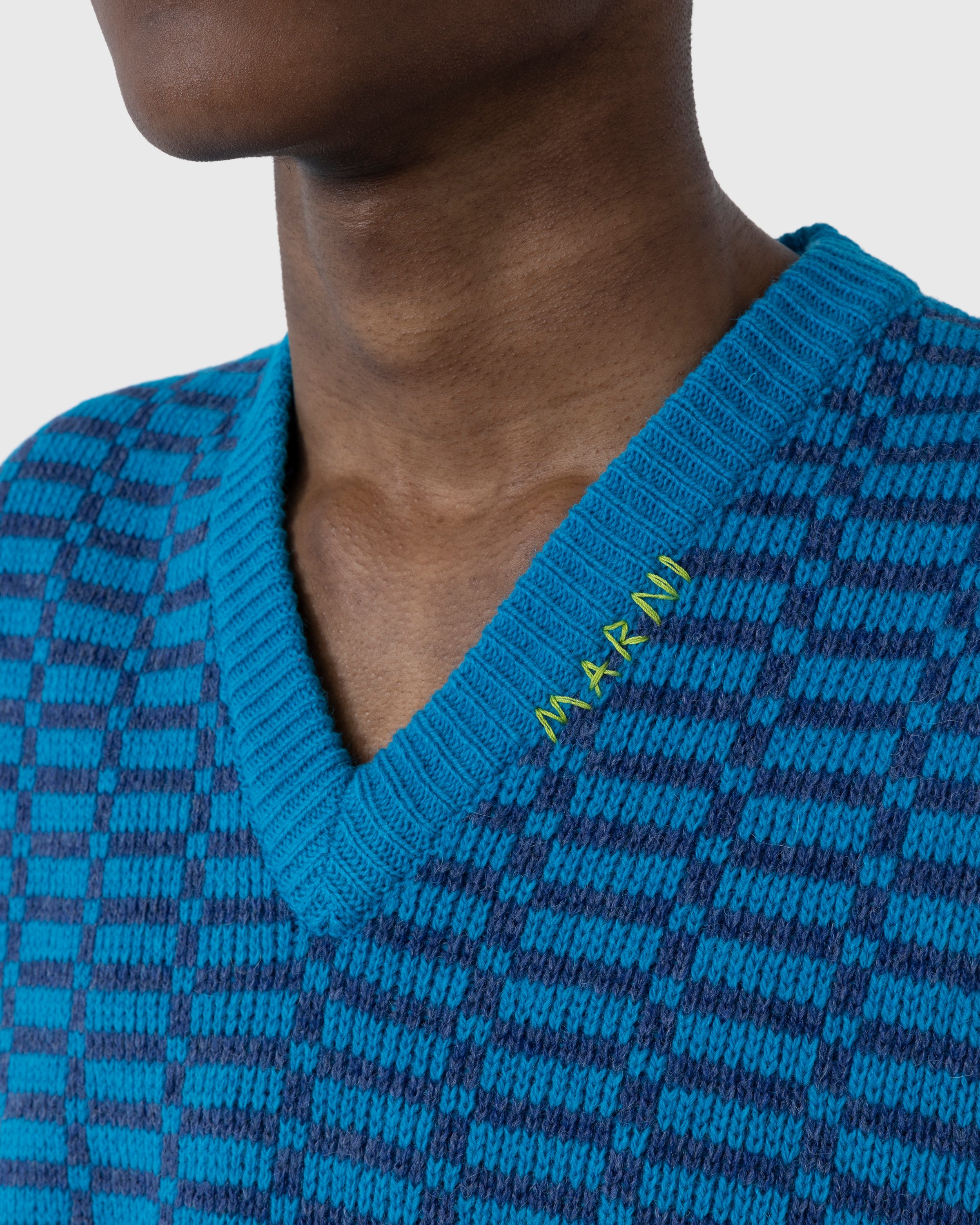 Marni - Shetland Wool V-Neck Sweater Vest Blue - Clothing - Blue - Image 5
