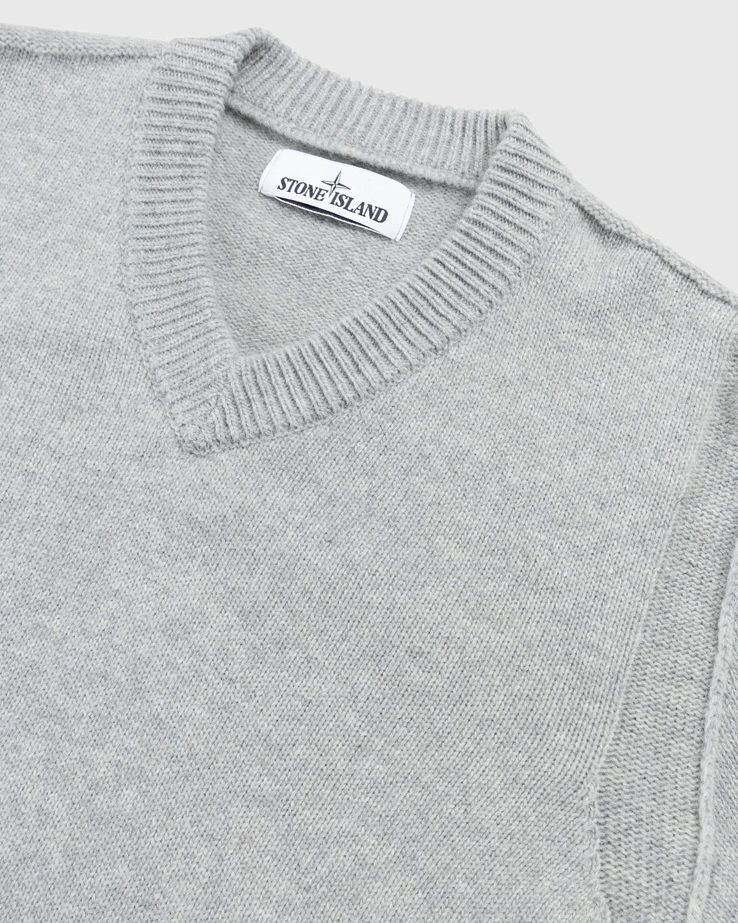 Stone Island - Wool V-Neck Sweater Pearl Grey - Clothing - Grey - Image 3