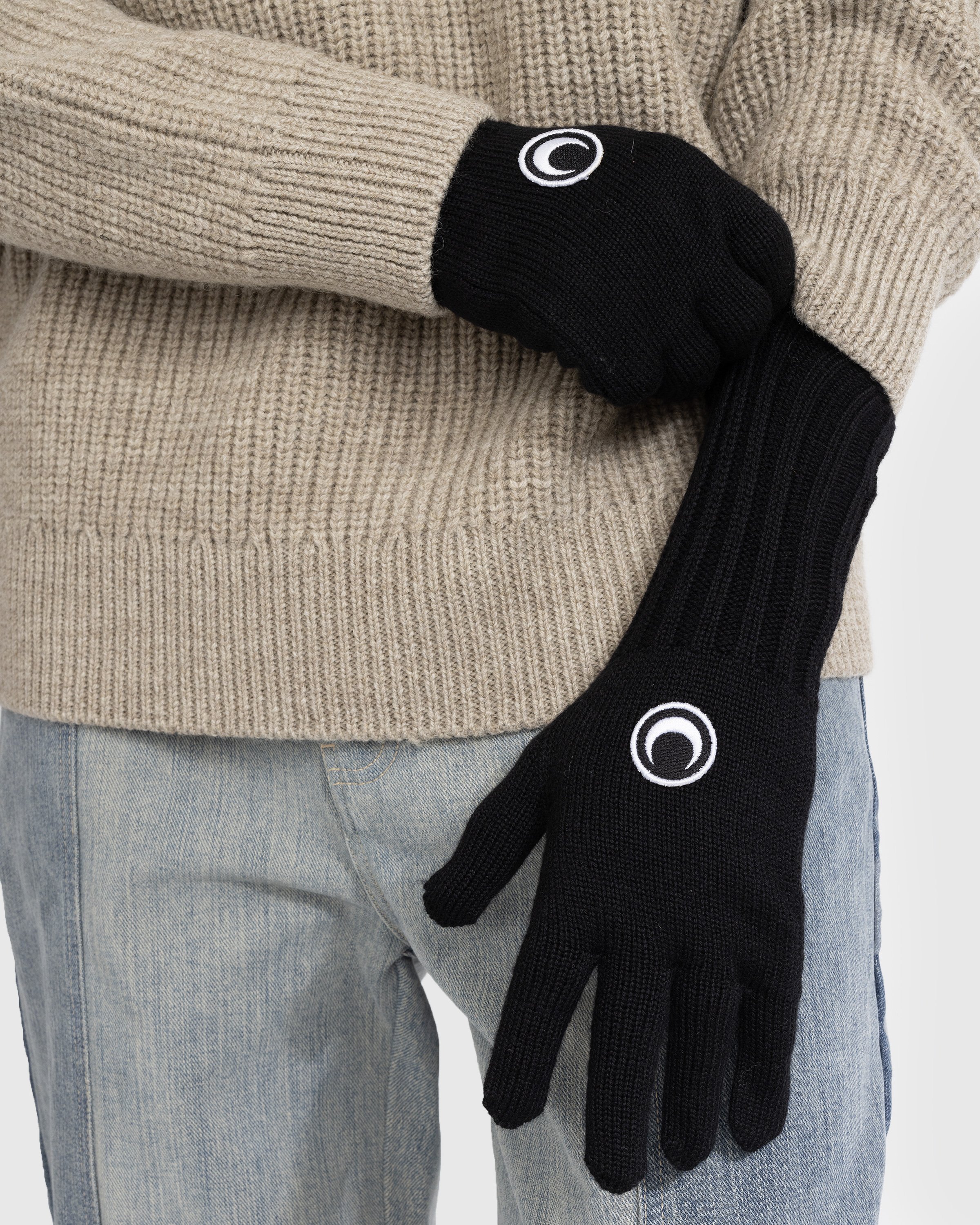 Marine Serre - Mulesing Free Wool Rib Wrist Length Gloves Black - Accessories - undefined - Image 4