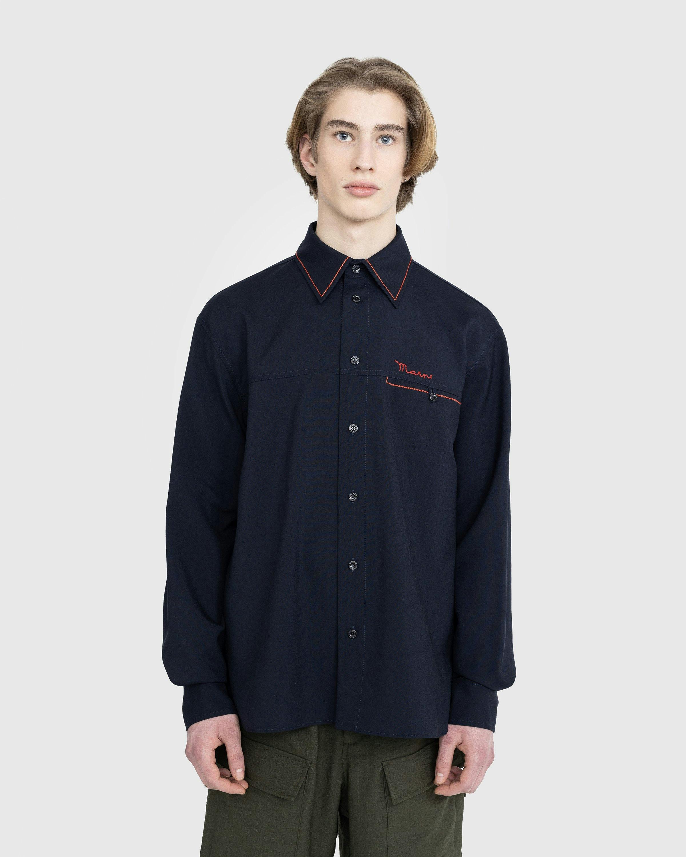 Marni - Embroidered Virgin Wool Shirt Blue - Clothing - Blue - Image 2