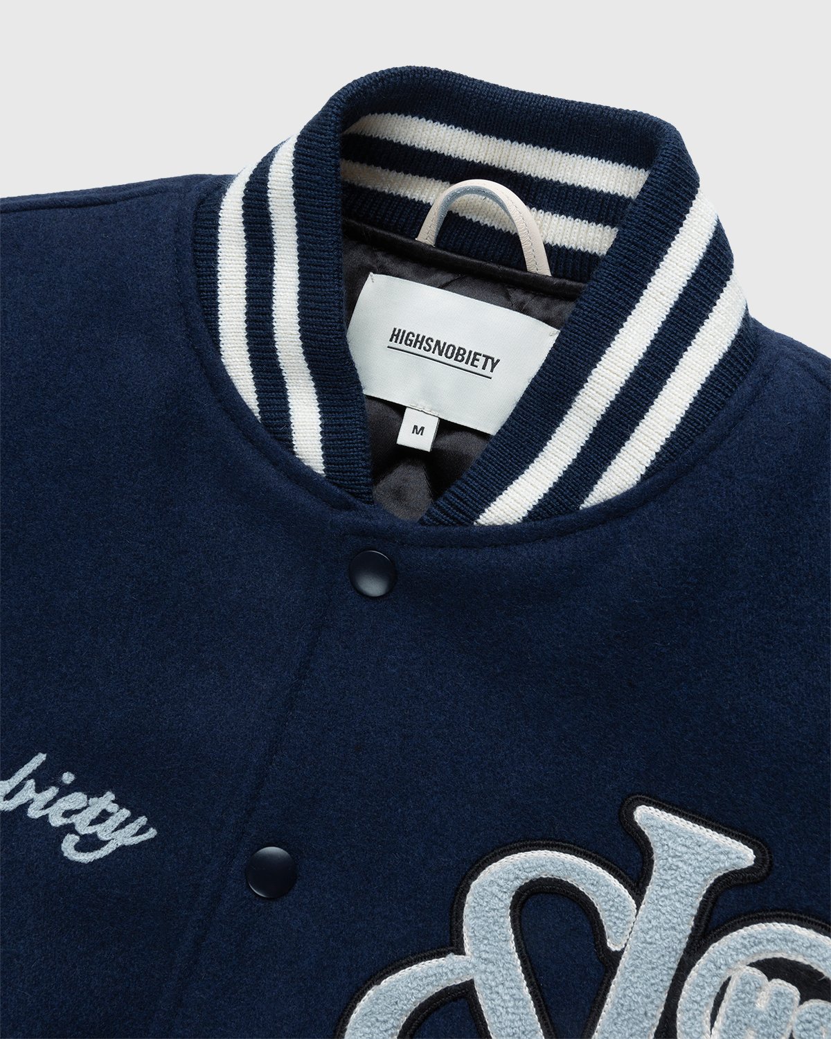 Jacob & Co. x Highsnobiety - Logo Varsity Jacket Navy Creme - Clothing - Blue - Image 3