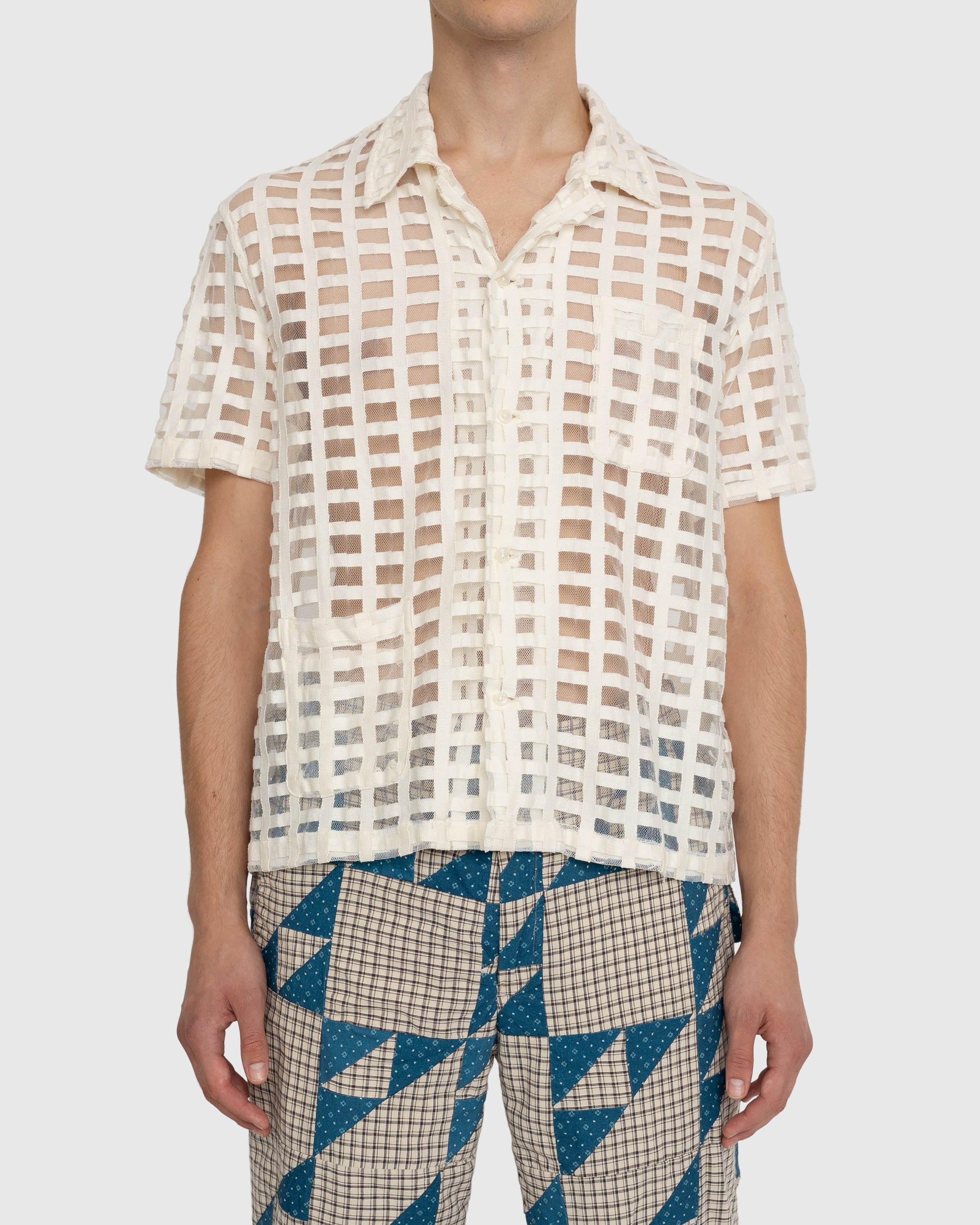 Bode - Mesh Grid Short-Sleeve Shirt Beige - Clothing - Beige - Image 2